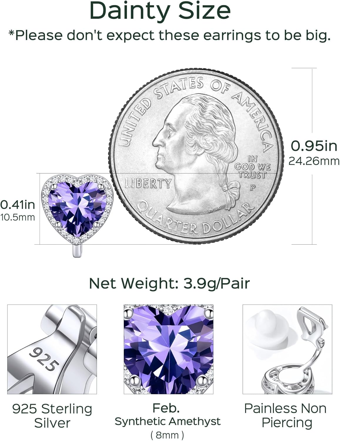 Hypoallergenic Birthstone Clip On Earrings Details: Dimensions, Hypoallergenic, Clip On