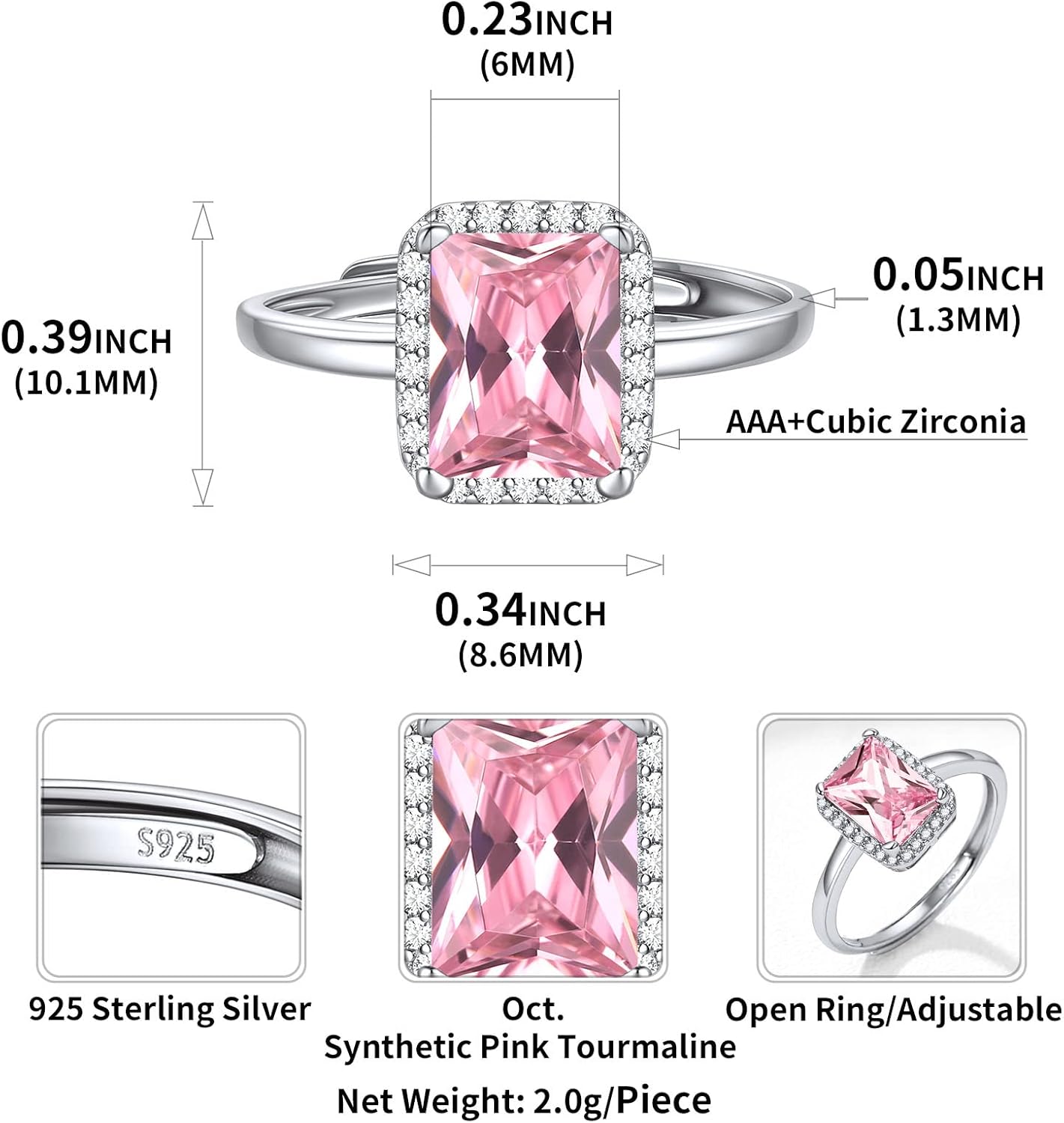 Square Emerald Cut Birthstone Promise Ring  Details: Dimensions, Hypoallergenic, Lobster-Claw-Clasps