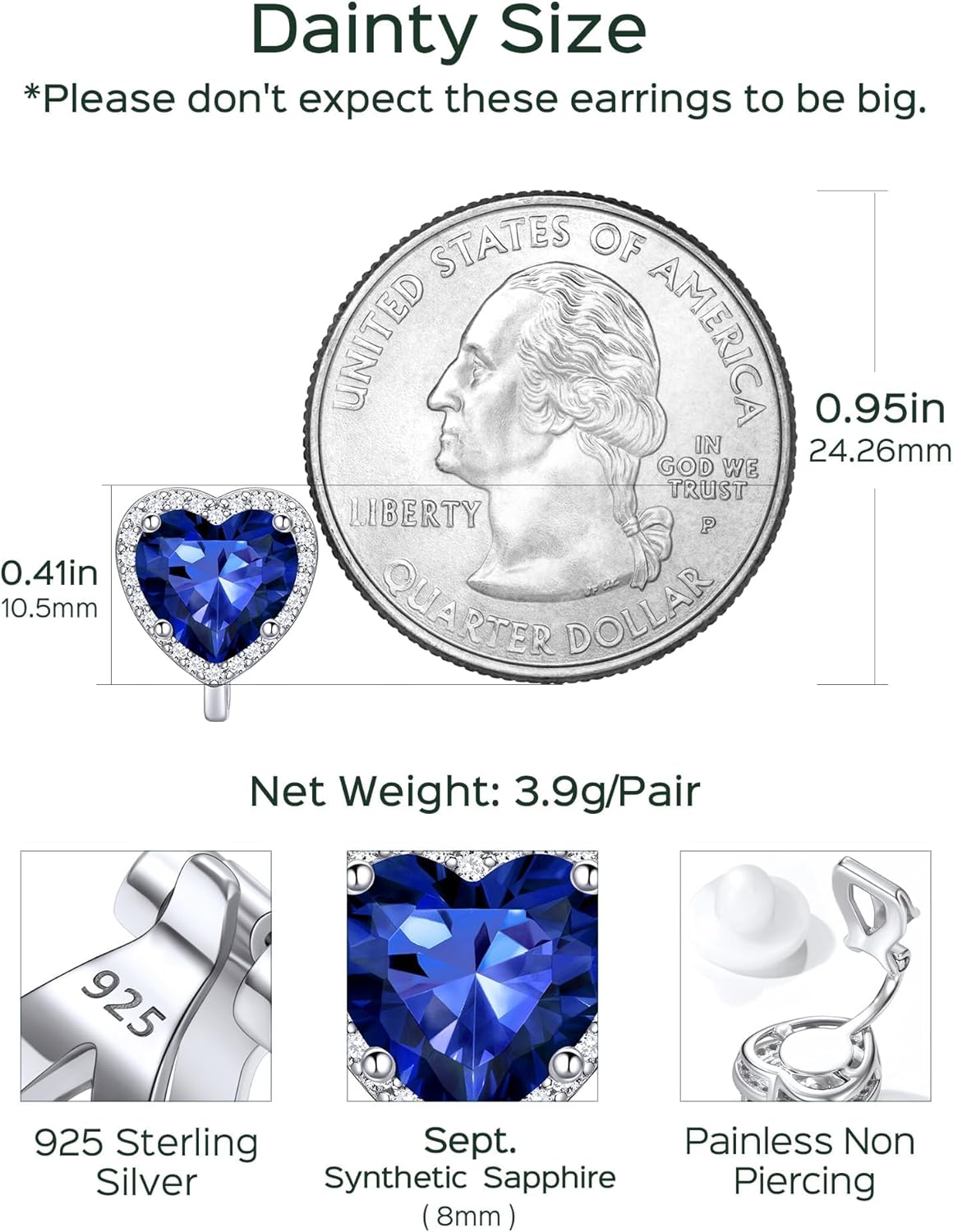 Hypoallergenic Birthstone Clip On Earrings Details: Dimensions, Hypoallergenic, Clip On