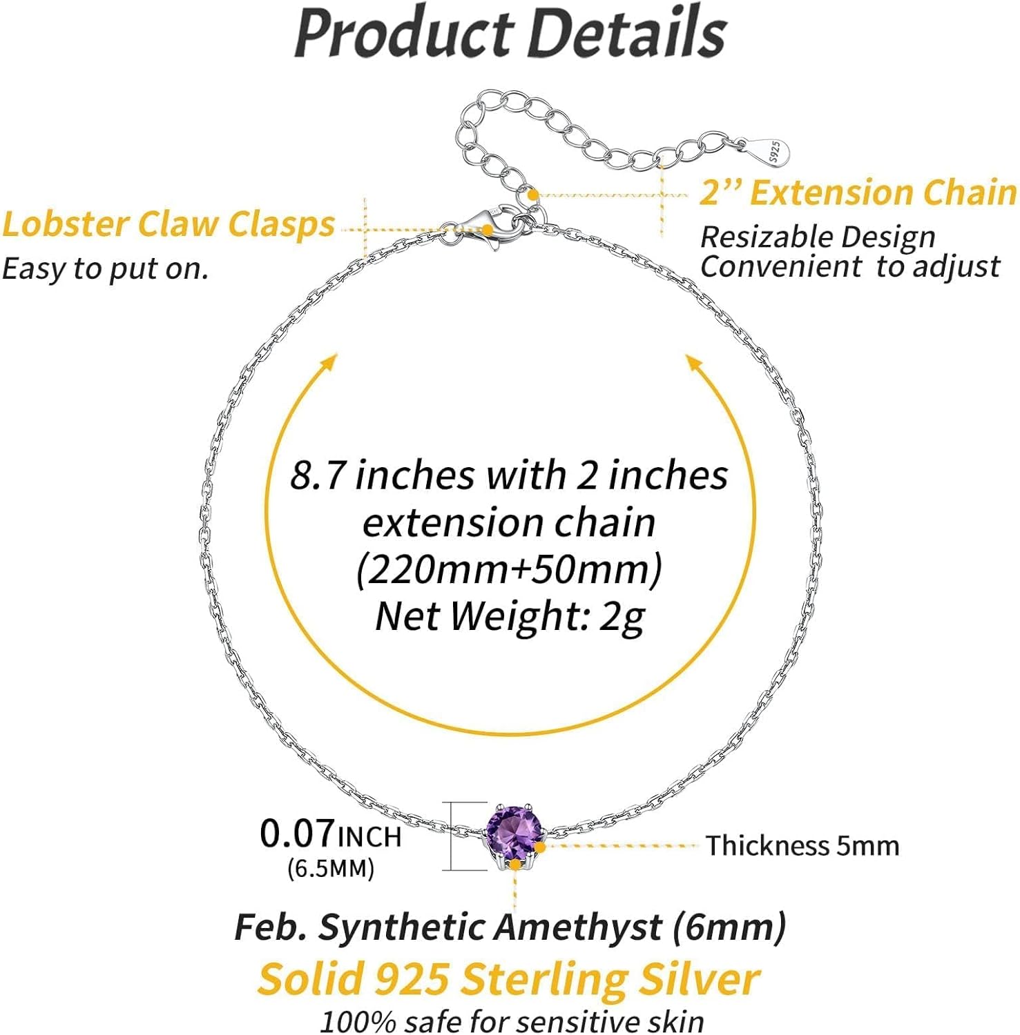 Simple Dainty Round Birthstone Ankle