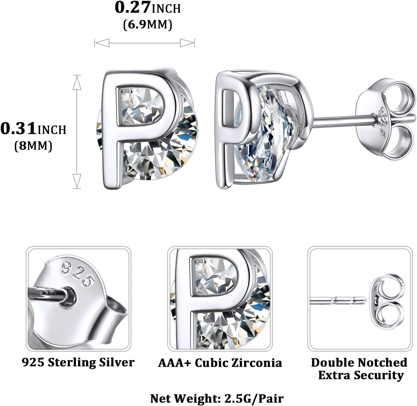 Dainty Initial & Cubic Zirconia Letter Stud Earrings
