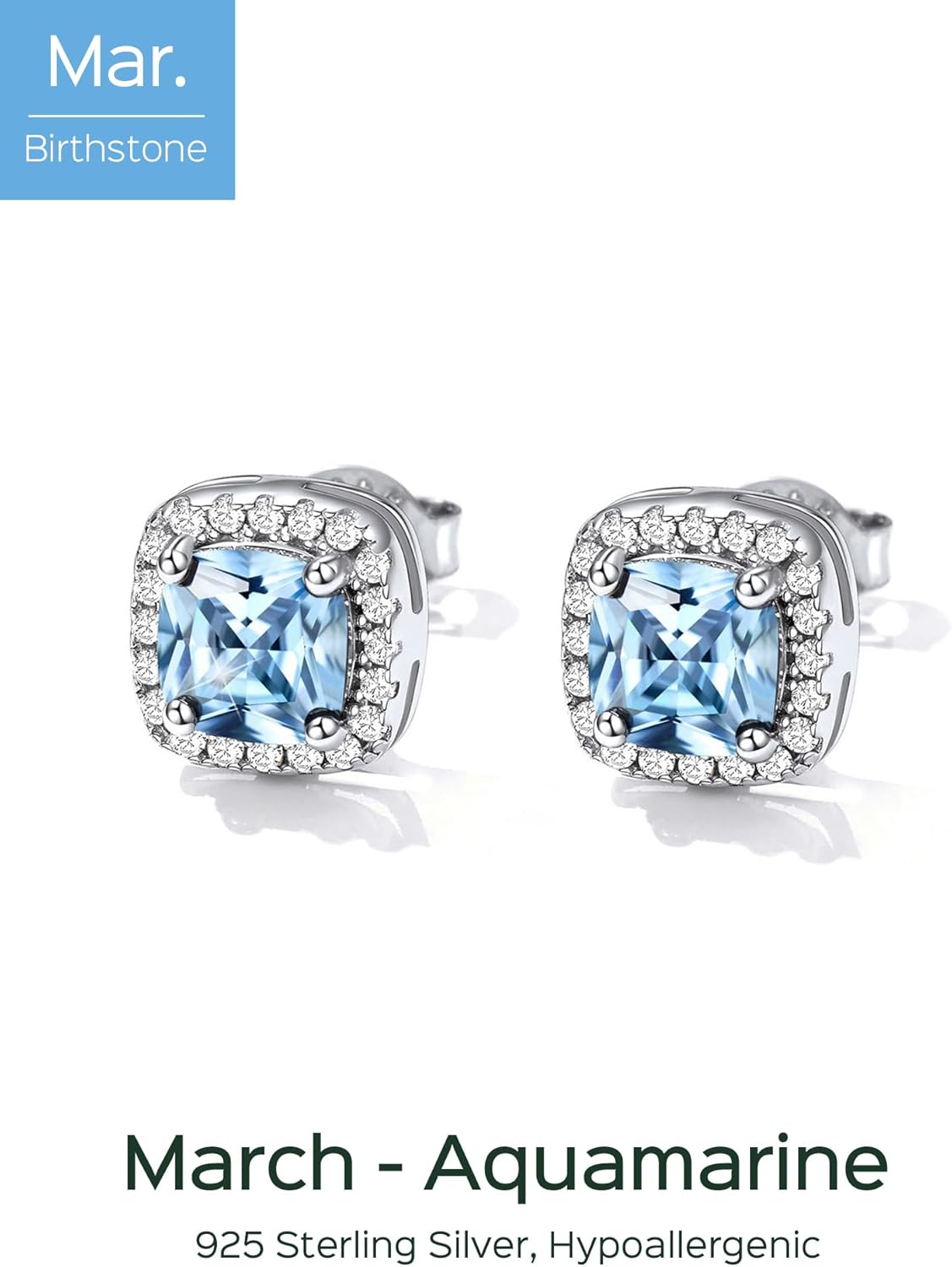 Square Sparkle Halo Birthstone Gemstone & Cubic Zirconia Stud Earrings 