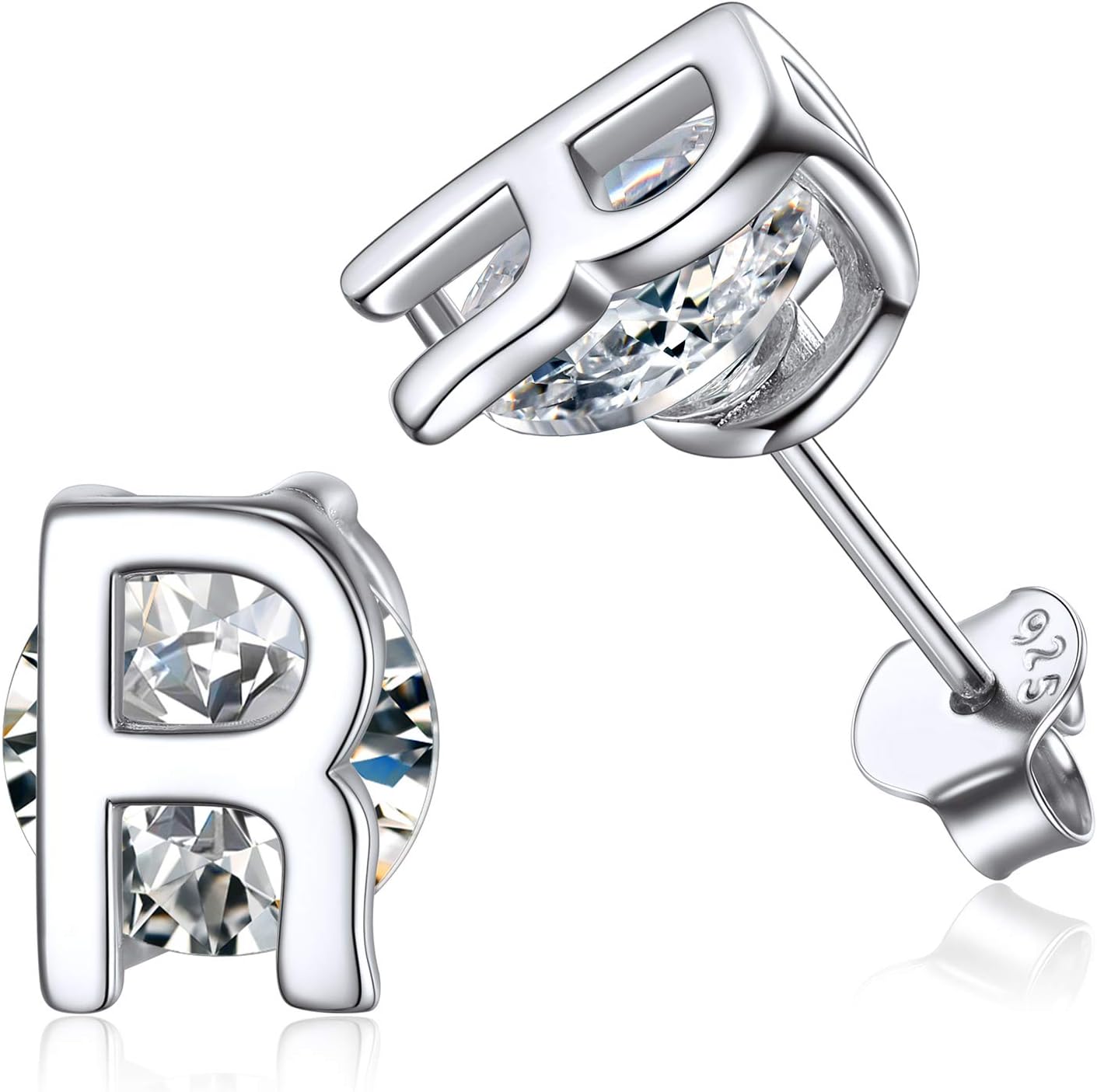 Dainty Initial & Cubic Zirconia Letter Stud Earrings