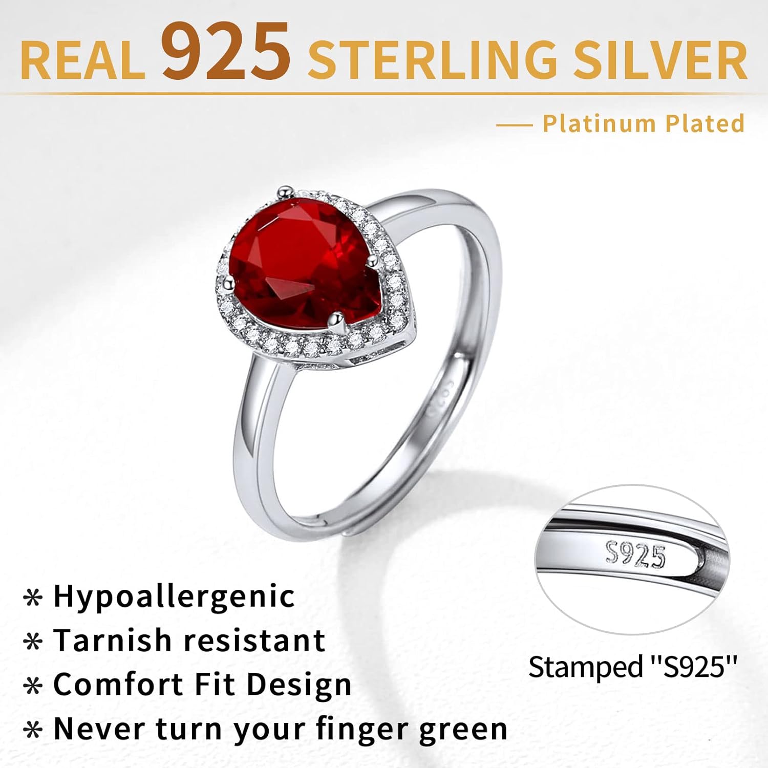 Sterling Silver Pear Cut Teardrop Birthstone Promise Ring 