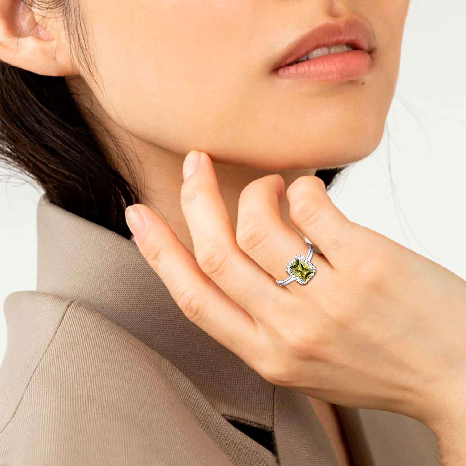 Square Emerald Cut Birthstone Promise Ring for Women