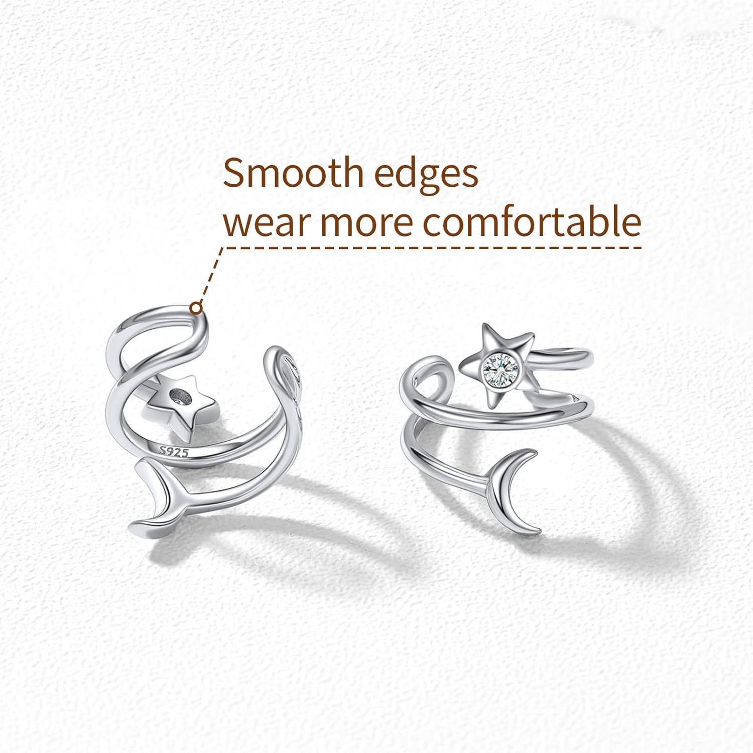 Star & Moon Non Piercing Clip on Cartilage Cuff Earrings