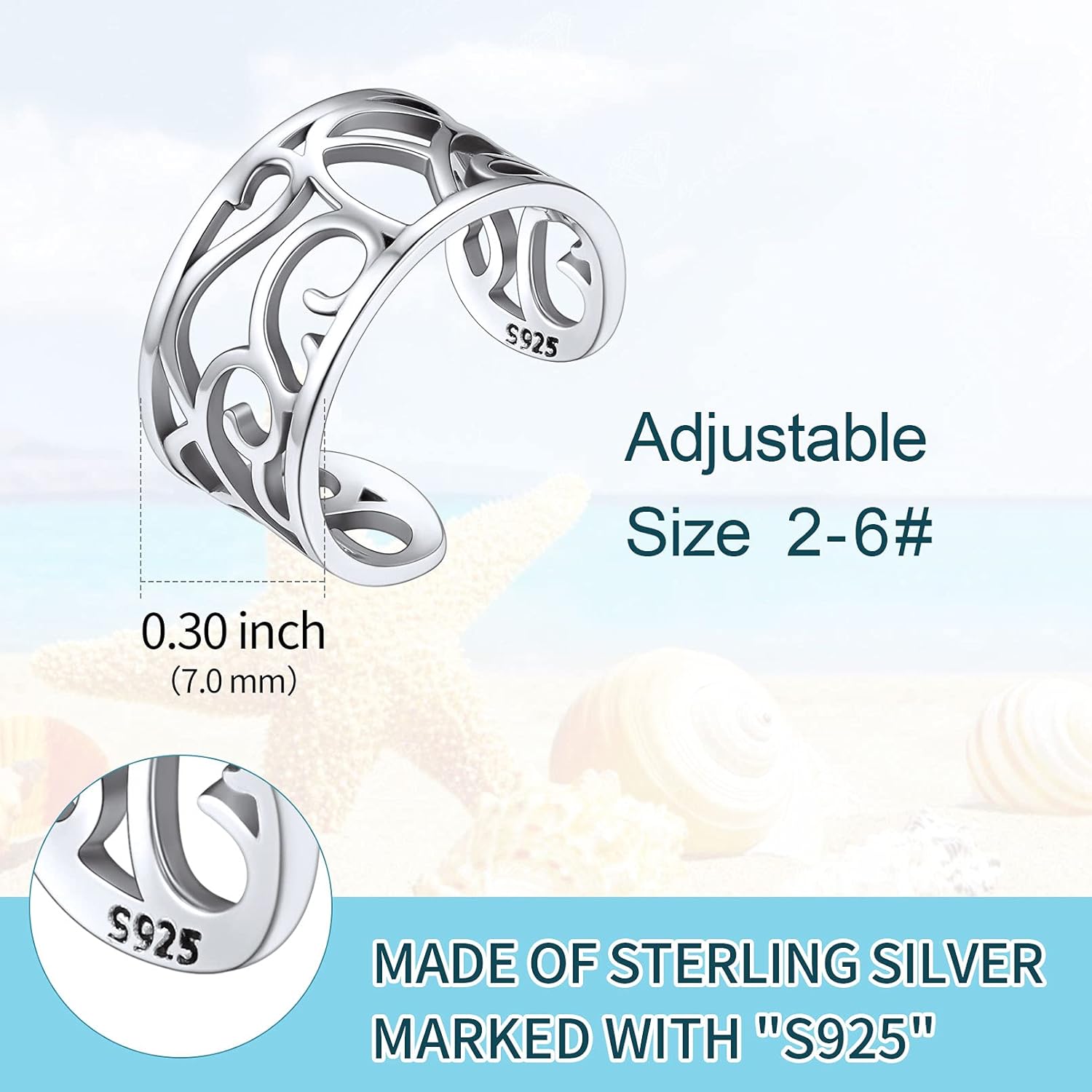 Simple Hollow Celtic Knot Adjustable Toe Band Ring Details: Dimensions, Hypoallergenic, Adjustable size