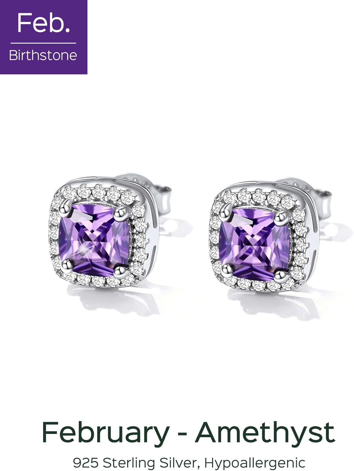 Square Sparkle Halo Birthstone Gemstone & Cubic Zirconia Stud Earrings 