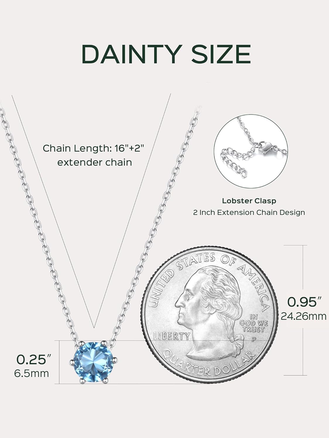 12 Months Sparkling Round Cut Created Birthstone Necklace for women, march birthstone, Aquamarine Pendant, Pisces Birthstone, Aries Birthstone, sterling silver jewelry, gift idea