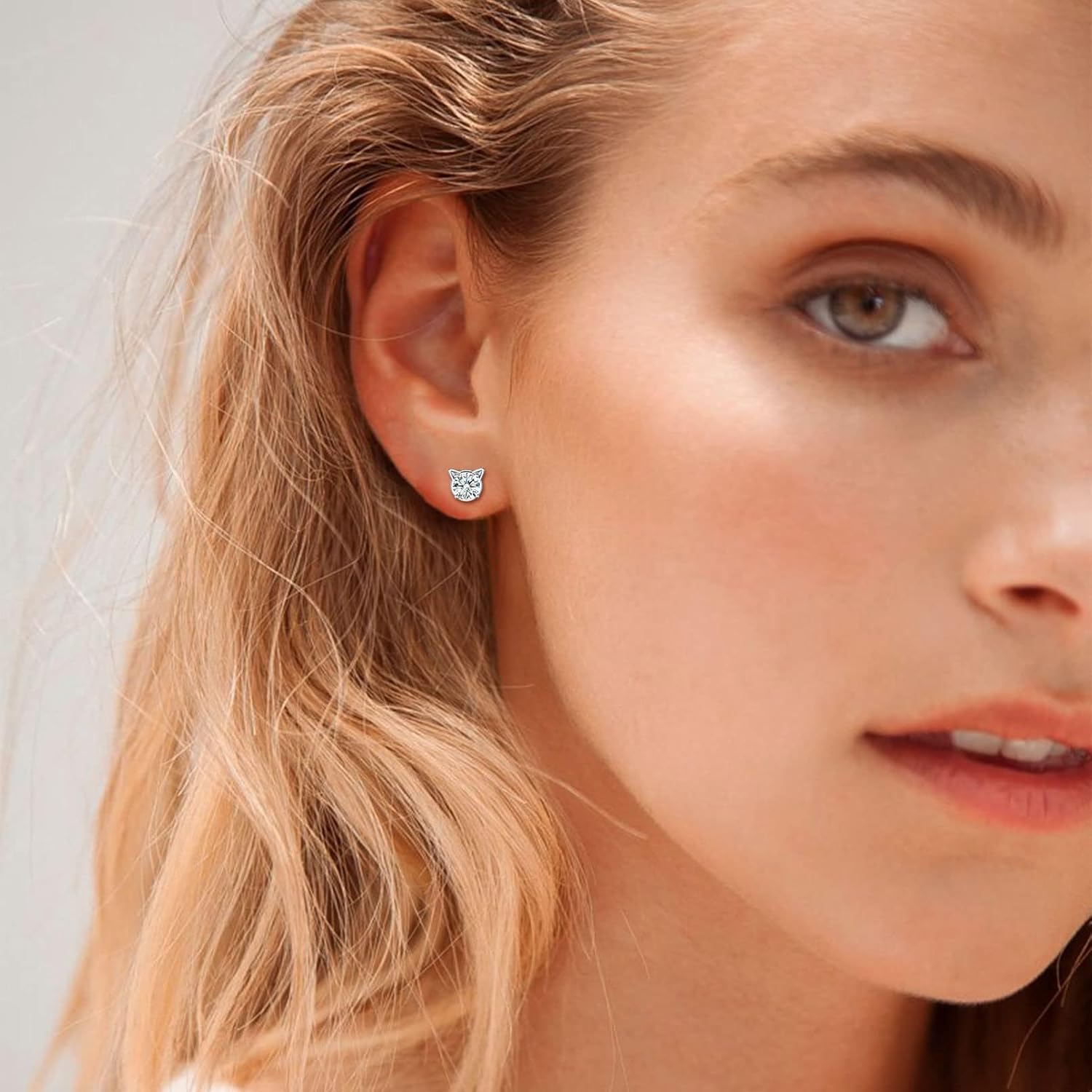 Cute Cat Diamond Birthstone Stud Earrings for women, april birthstone, Diamond Jewelry, Aries Birthstone, Taurus Birthstone, birthstone necklace, gift idea