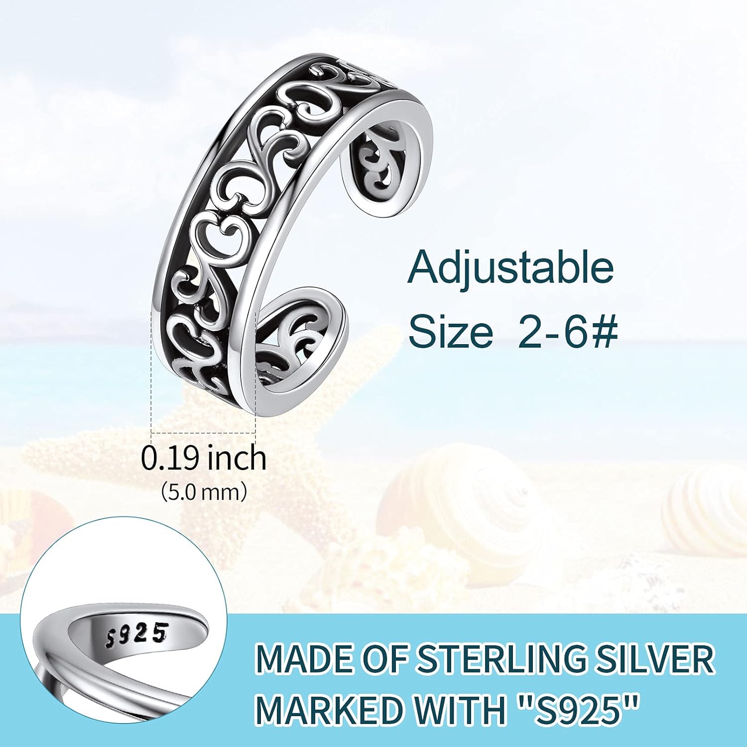 Simple Hollow Celtic Knot Adjustable Toe Band Ring Details: Dimensions, Hypoallergenic, Adjustable size