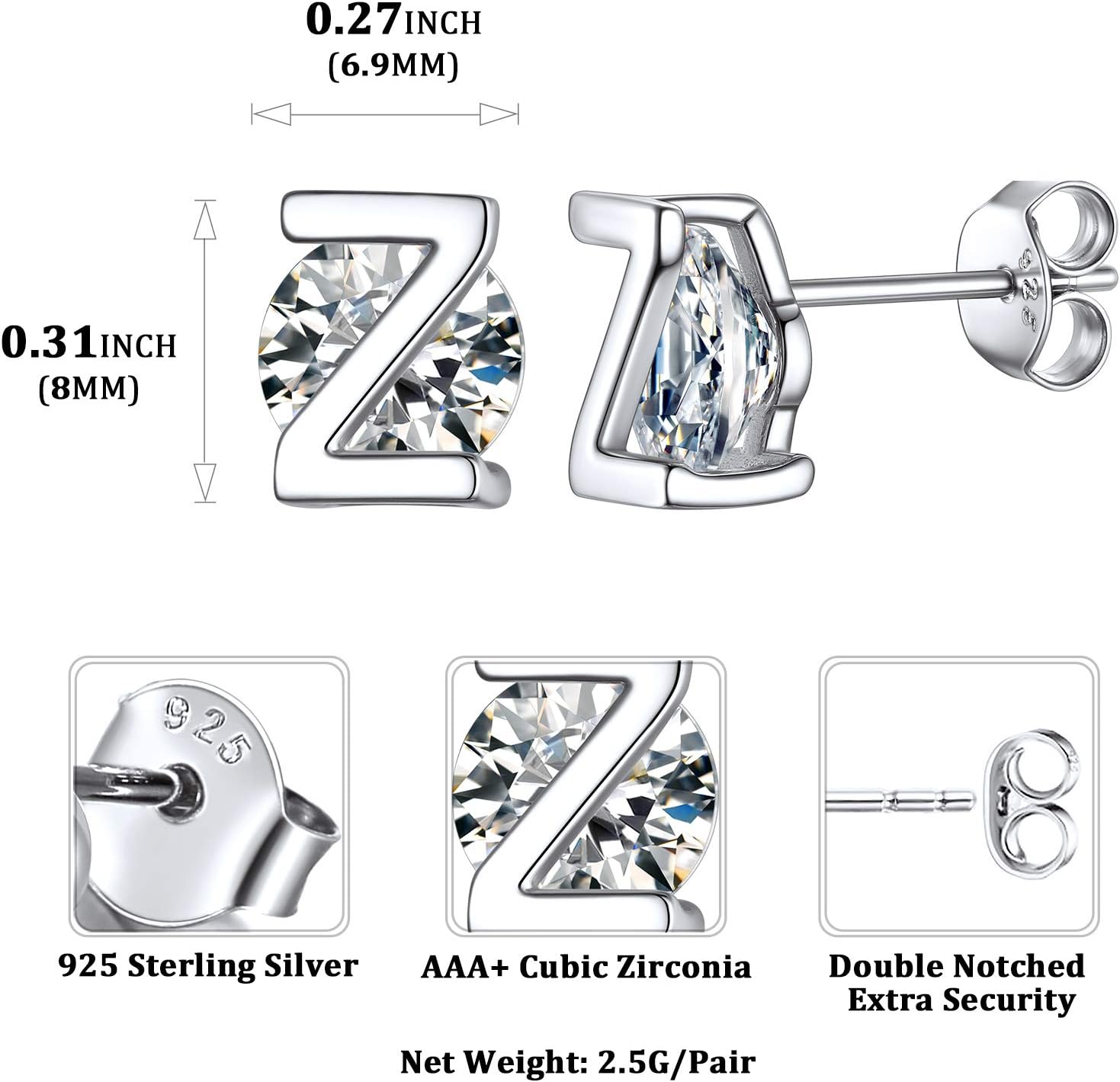 Dainty Initial & Cubic Zirconia Letter Stud Earrings