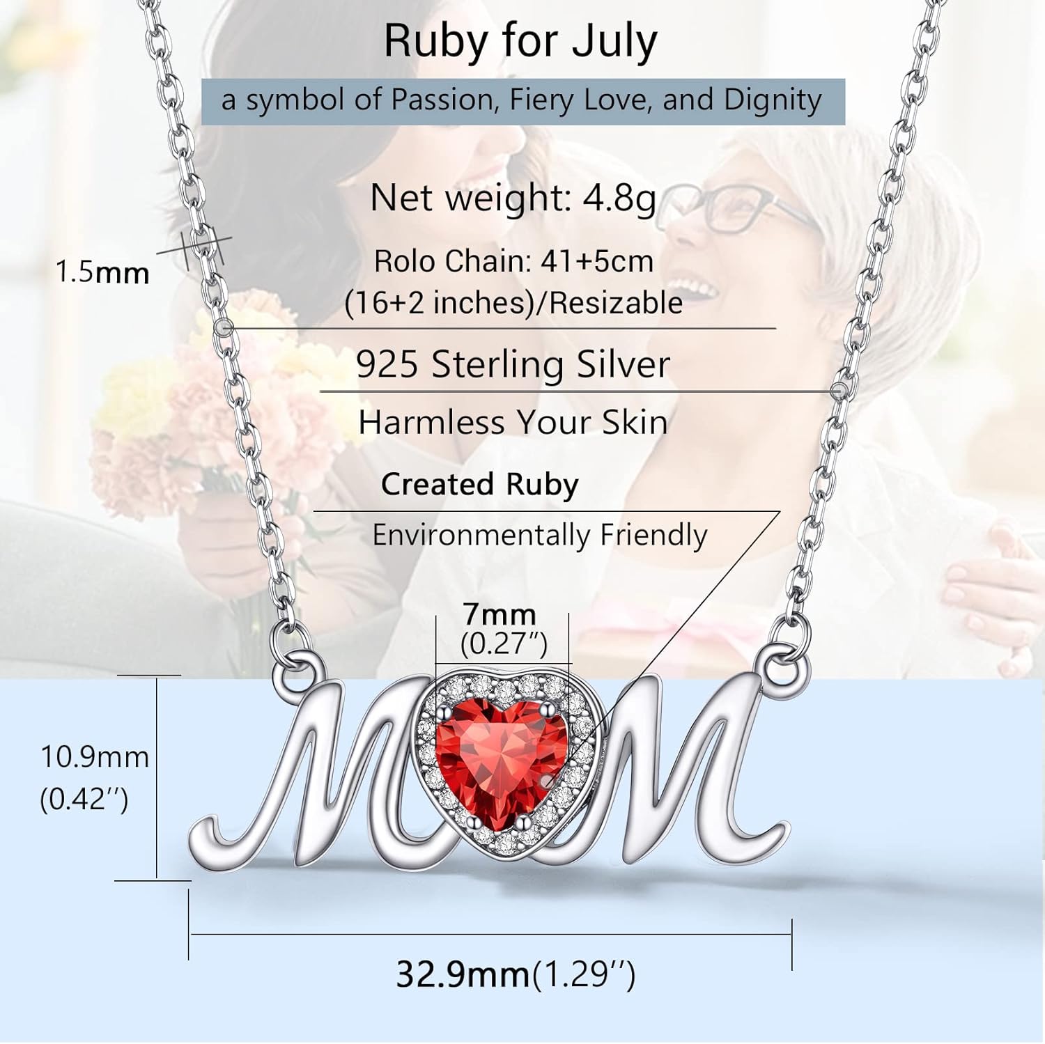 Mothers Day Birthstone Necklace Details: Dimensions, Hypoallergenic, Lobster-Claw-Clasps