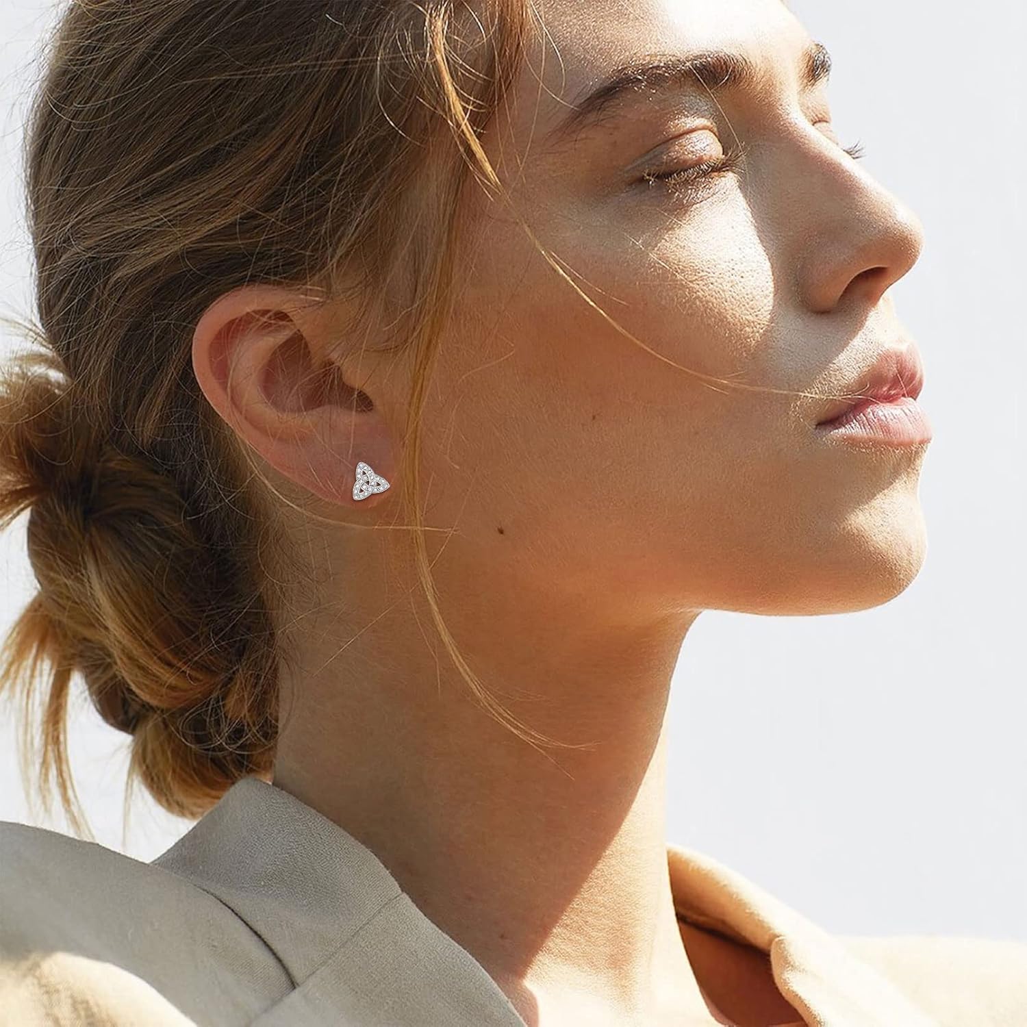 Dainty Cubic Zirconia Stones Triangle Triquetra Stud Earrings for Women