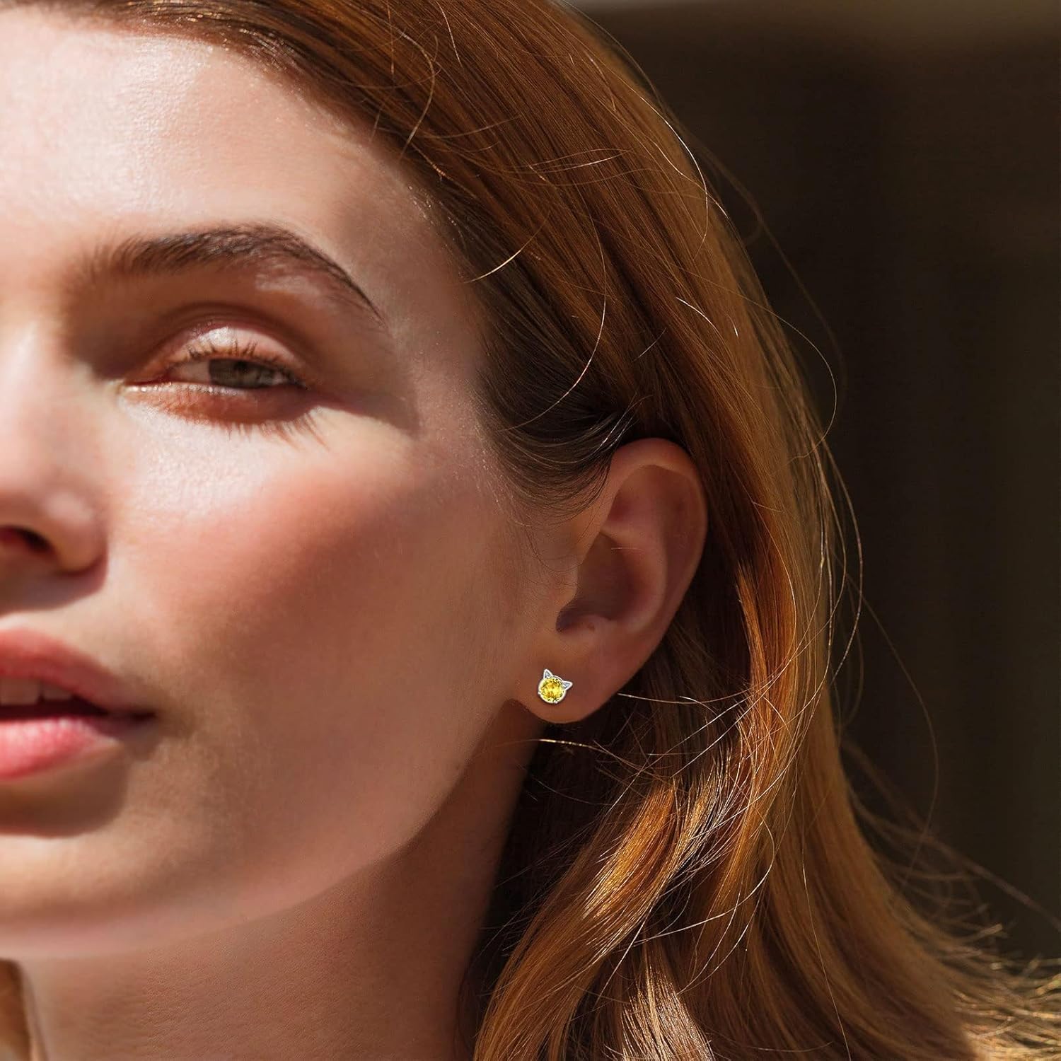 Cute Cat Diamond Birthstone Stud Earrings for women, November birthstone, Citrine Jewelry, Scorpio Birthstone, Sagittarius Birthstone, sterling silver jewelry, memorial gift, gift idea