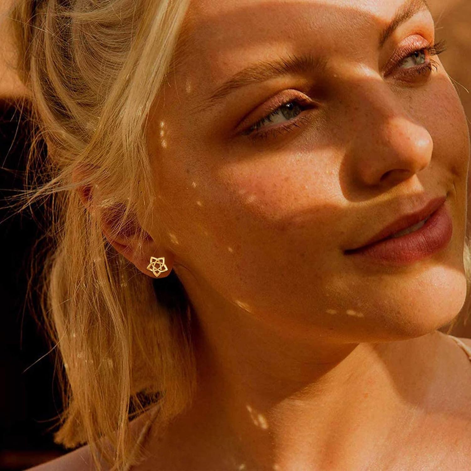 Irish Celtic Eternity Flower Love Knot Pentagram Stud Earrings for Women