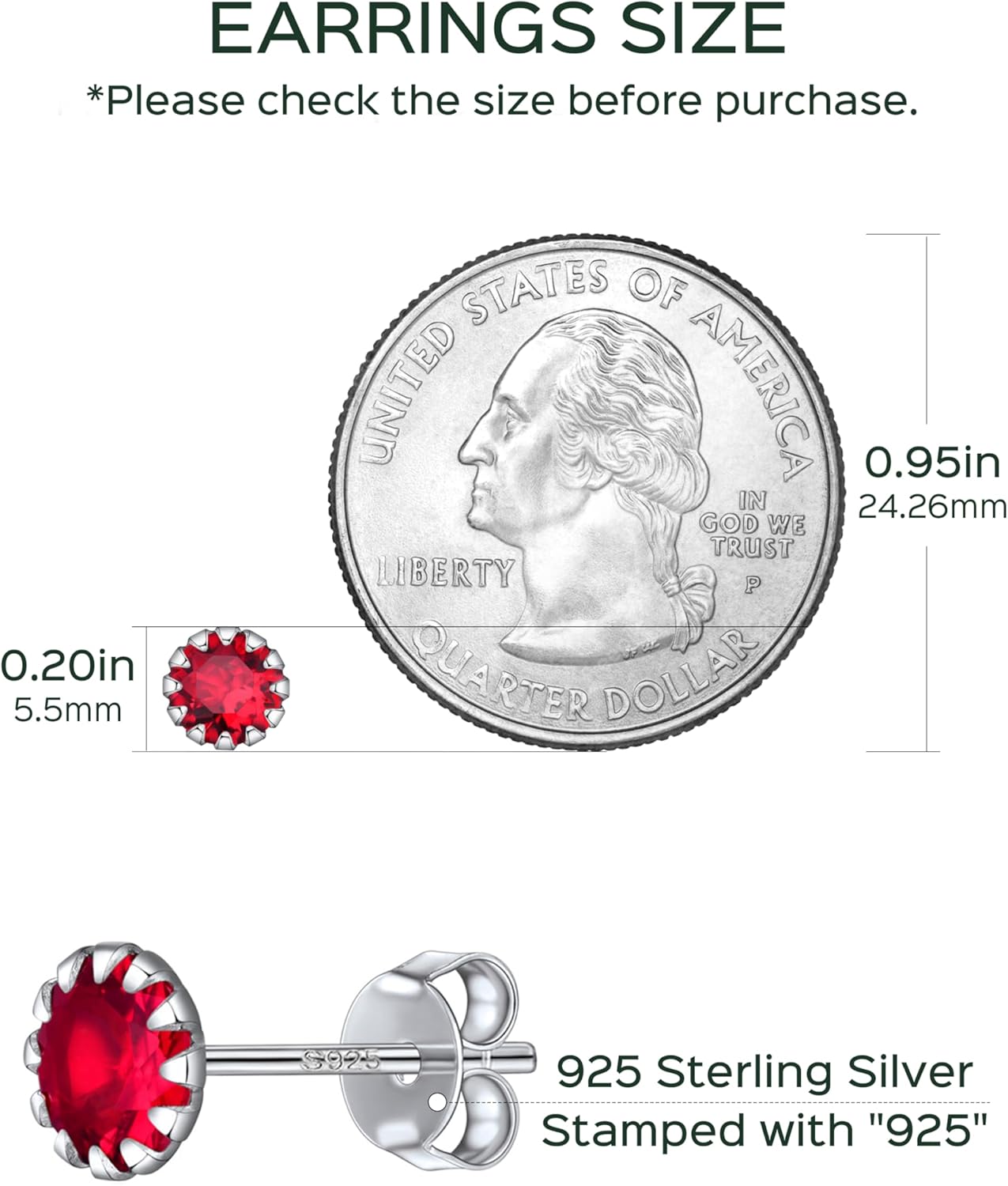 Round Cut Birthstone Stud Earrings for Ladies,  jan birthstone, Garnet birthstone, Capricorn Birthstone, Aquarius Birthstone, sterling silver jewelry, gift idea