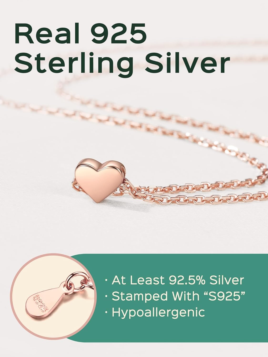 Classic Rose Gold Heart Link Chain Bracelet  for Women, sterling silver jewlery, gift idea, sterling silver bracelets