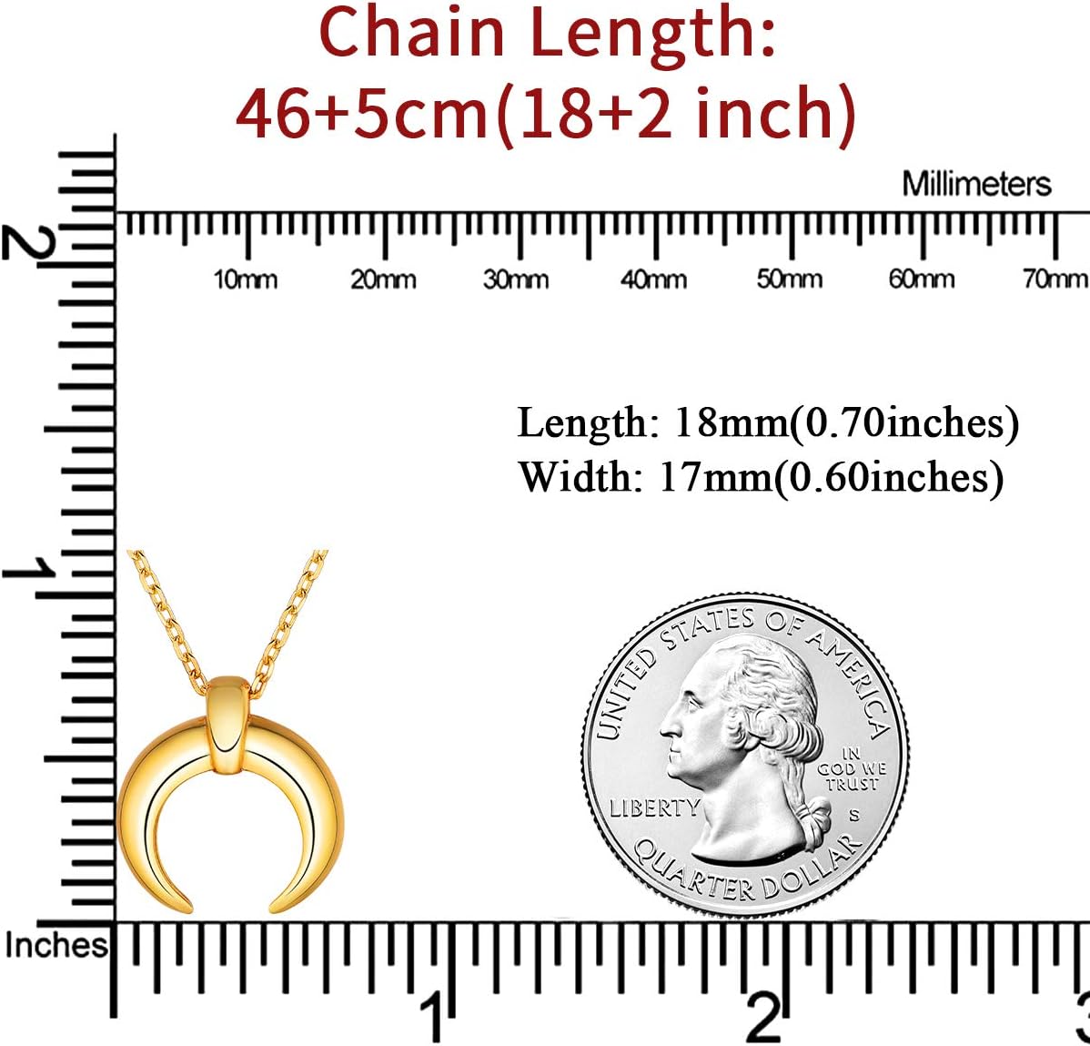 Crescent Moon Pendant Necklace Details: Dimensions, Hypoallergenic, Lobster-Claw-Clasps