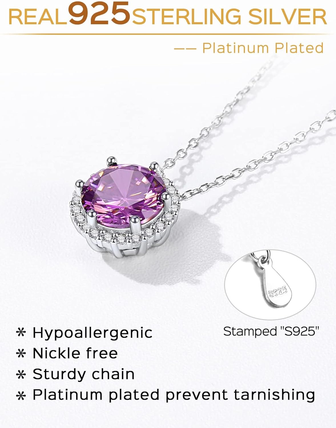 Round Cut Birthstone with Cubic Zirconia Necklace