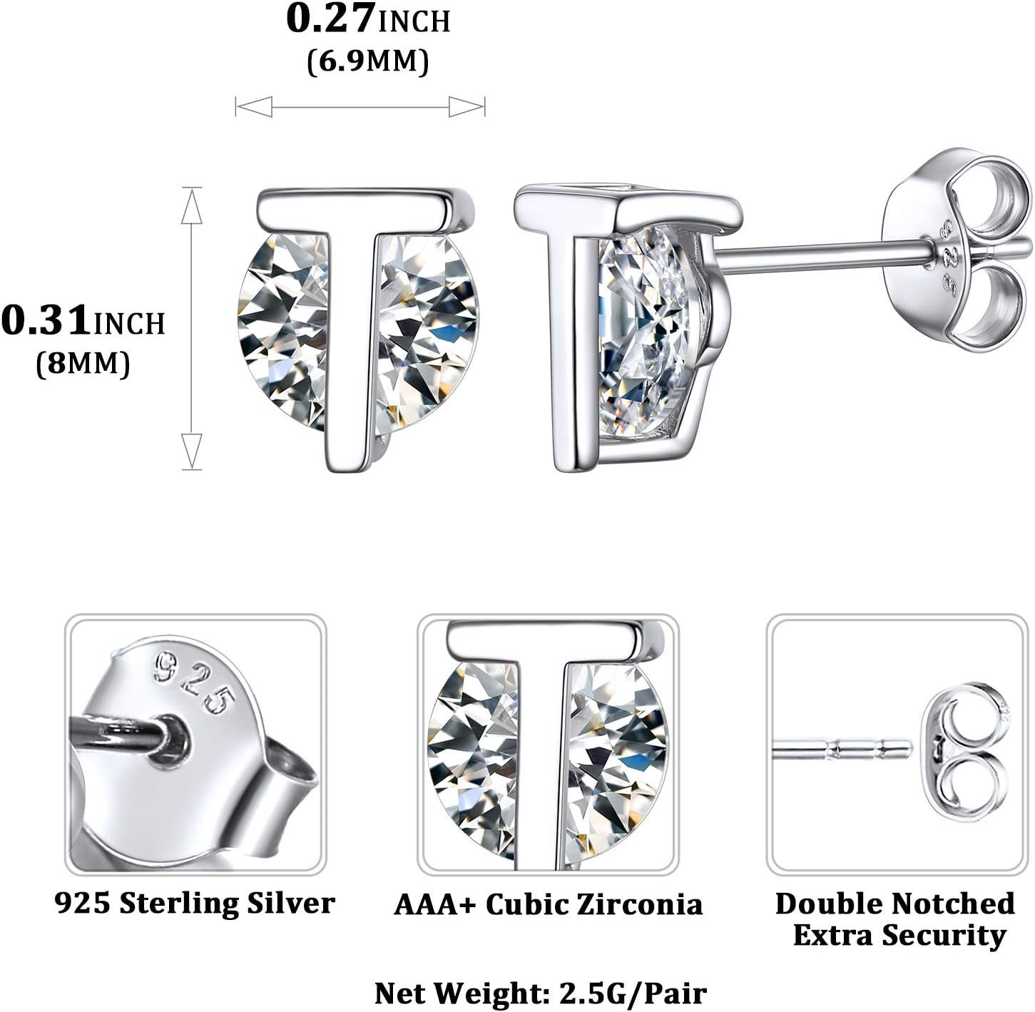 Dainty Initial & Cubic Zirconia Letter Stud Earrings