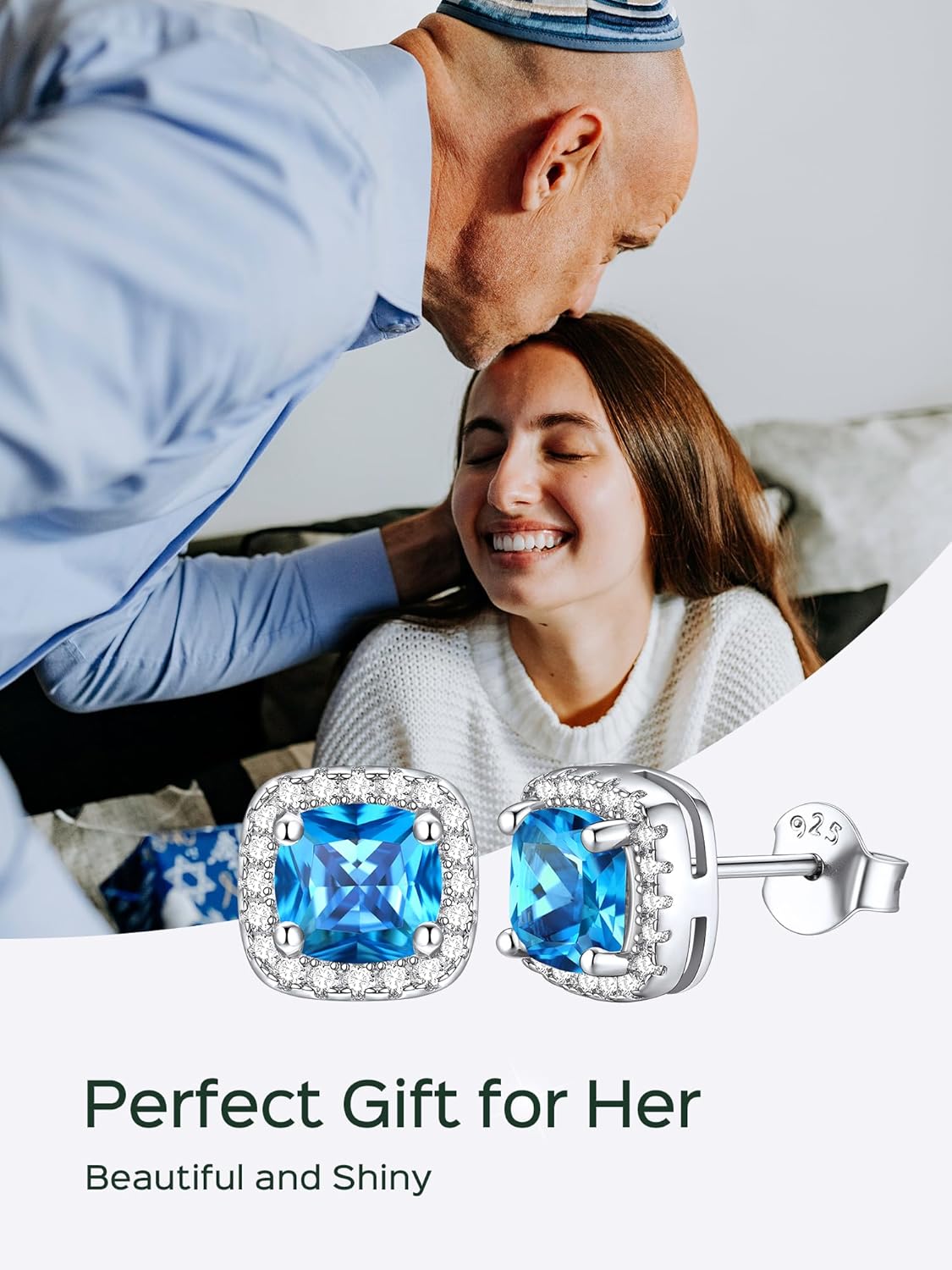 Square Sparkle Halo Birthstone Gemstone & Cubic Zirconia Stud Earrings 