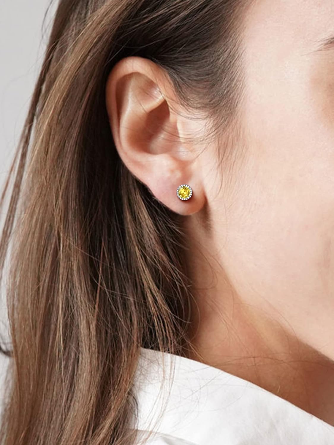 Round Cut Birthstone Stud Earrings for Ladies, November birthstone, Citrine Jewelry, Scorpio Birthstone, Sagittarius Birthstone, sterling silver jewelry, memorial gift, gift idea