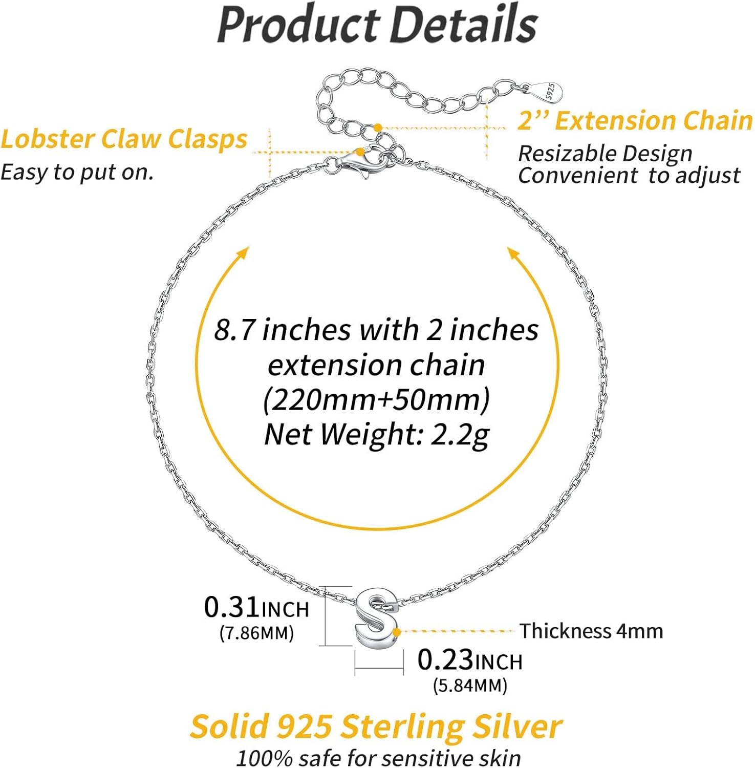 S-Initial Letter Minimalist Summer Beach Anklet, sterling silver jewlery, initial jewelry, initial Anklet, sterling silver anklet, gift idea