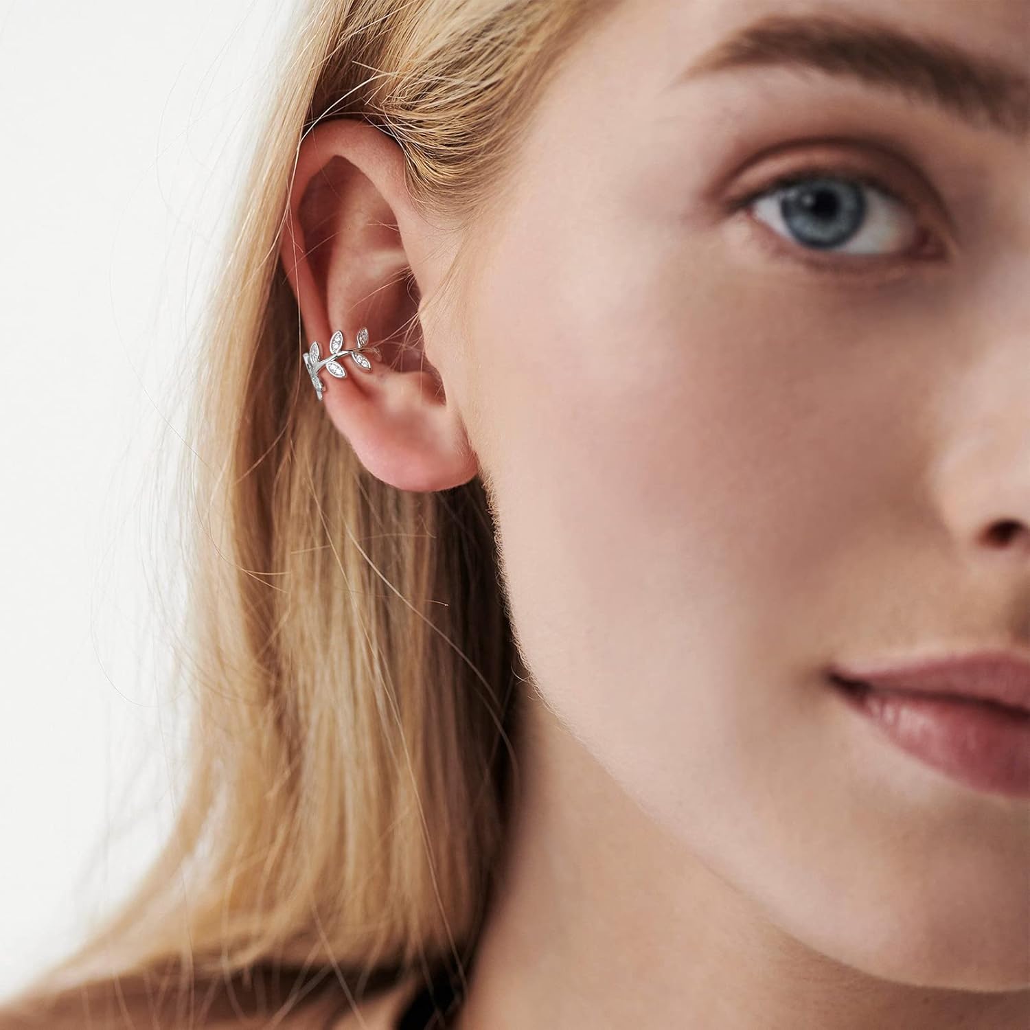 Cubic Zirconia Leaf Non Piercing Clip on Cartilage Cuff Earrings