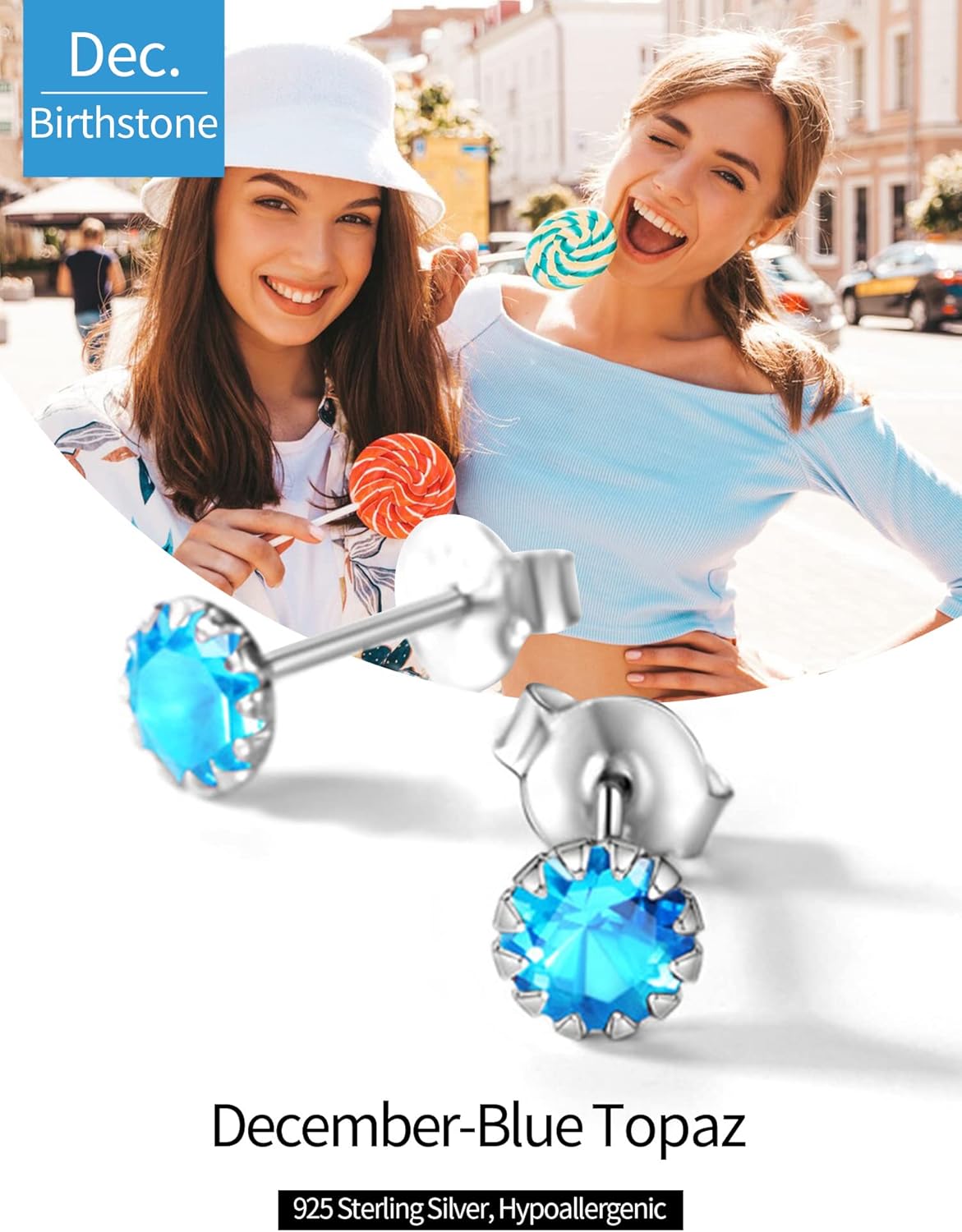 Round Cut Birthstone Stud Earrings for Ladies, december birthstone, Blue Topaz Jewelry, Sagittarius Birthstone,  topaz birthstone, Capricorn Birthstone, christmas gift, gift idea