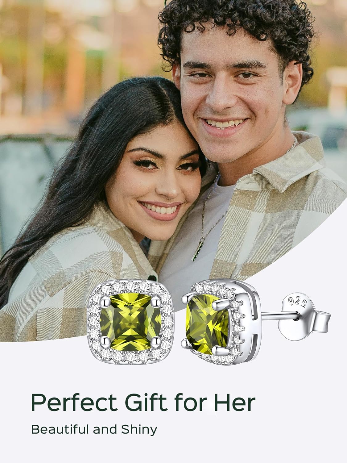 Square Sparkle Halo Birthstone Gemstone & Cubic Zirconia Stud Earrings 