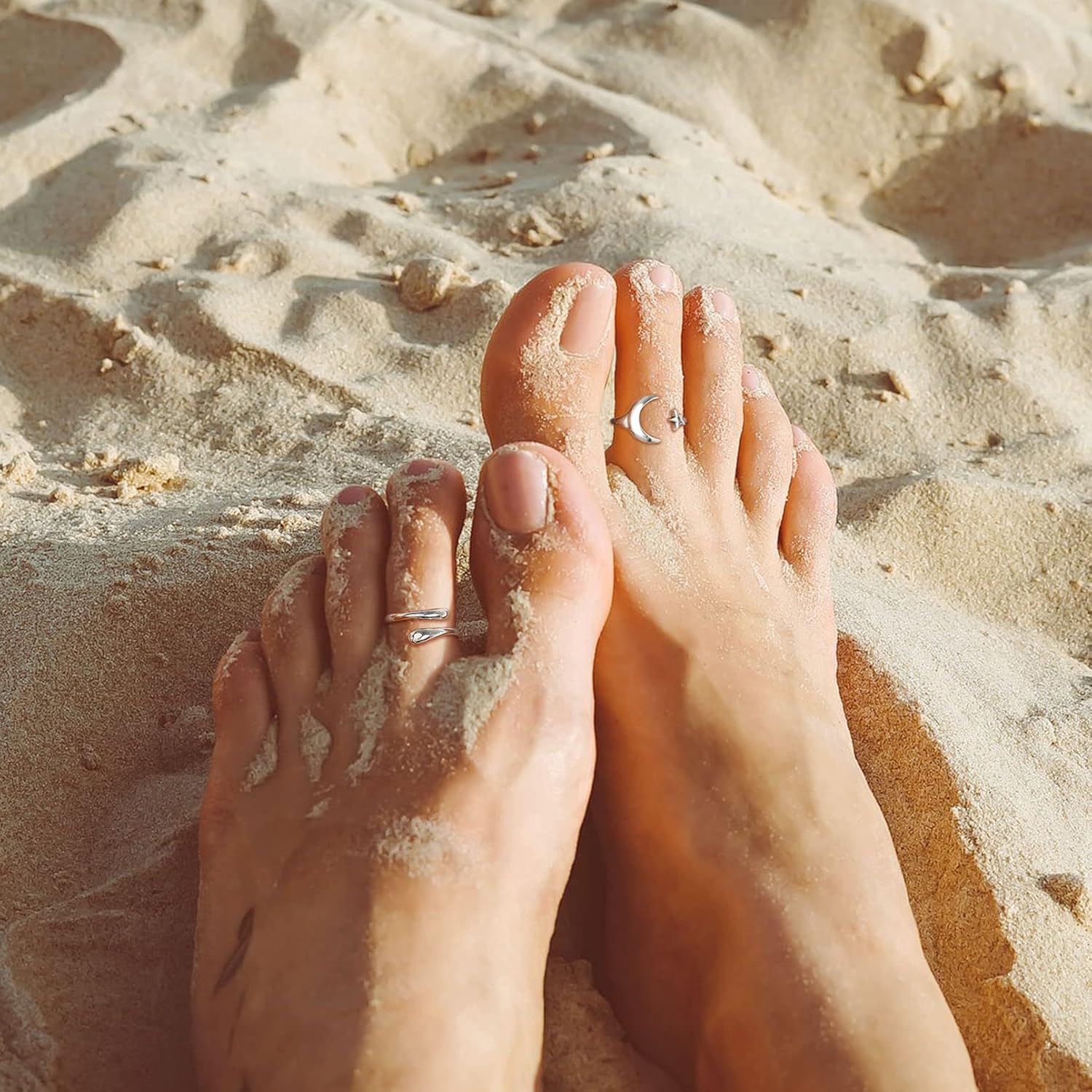 Moon and Star Beach Toe Ring for Women