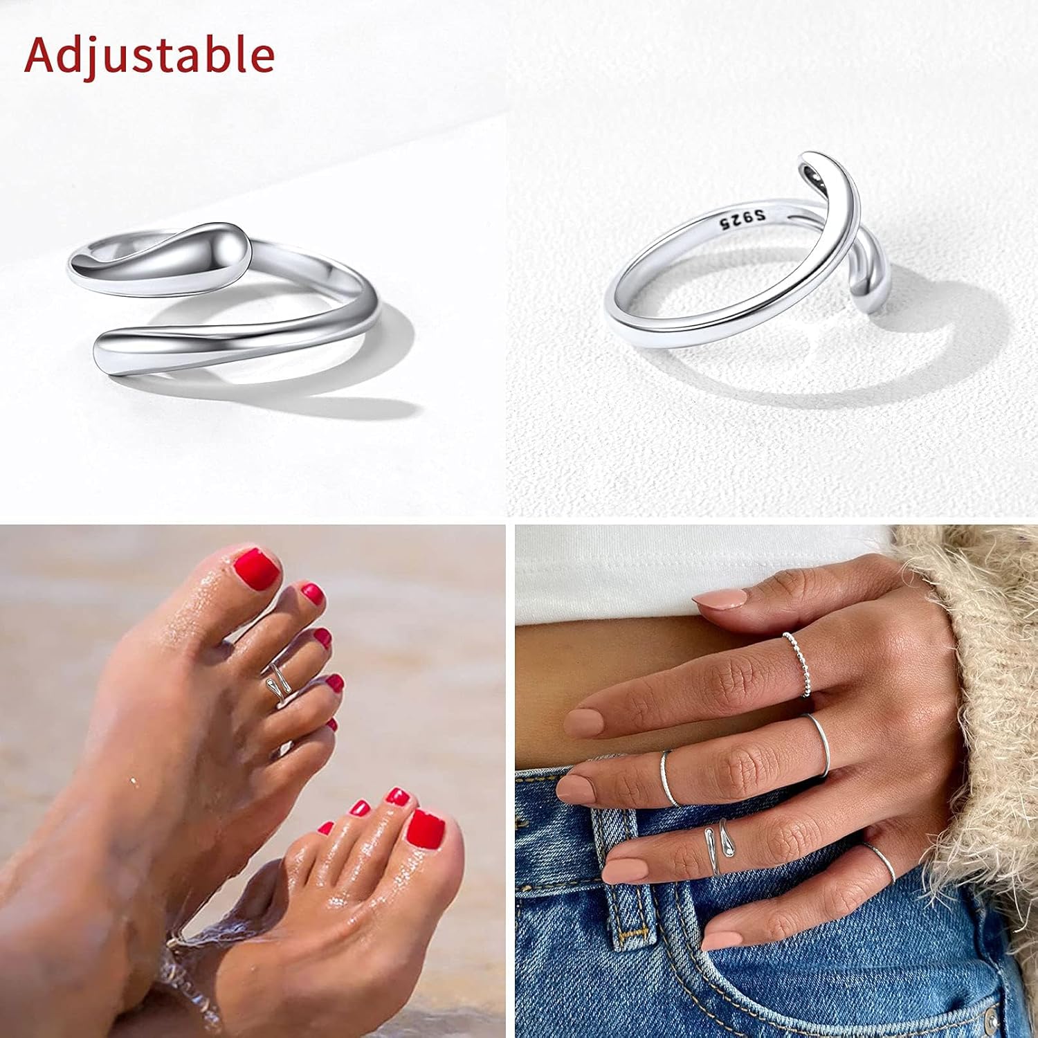 Teardrop Adjustable Simpe Toe Band Ring