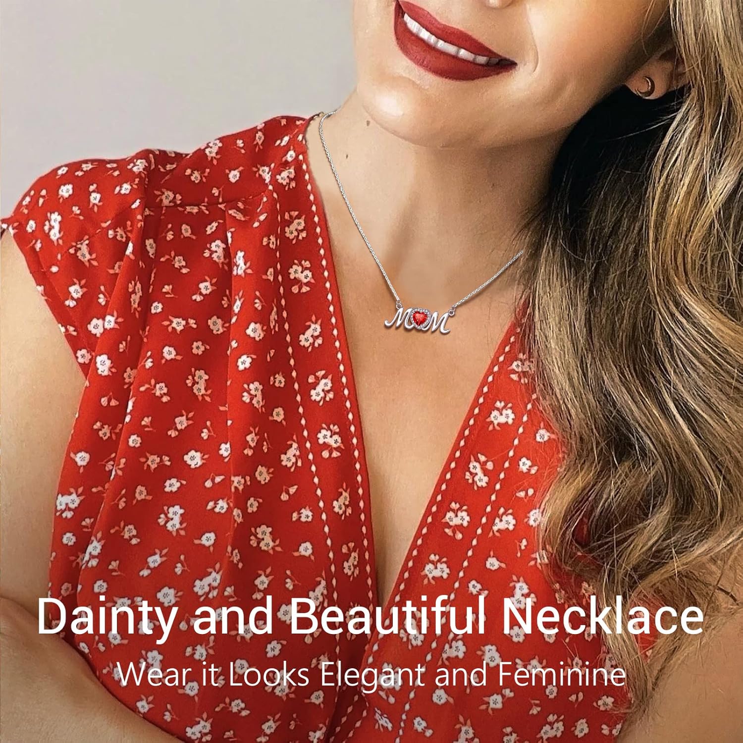 Mothers Day Birthstone Necklace for Women