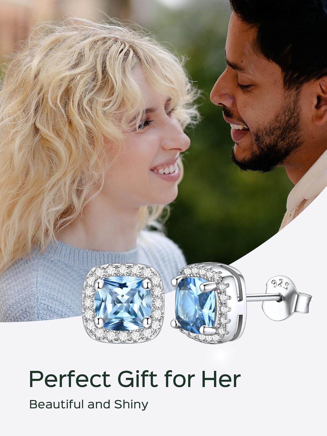 Square Sparkle Halo Birthstone Gemstone & Cubic Zirconia Stud Earrings 