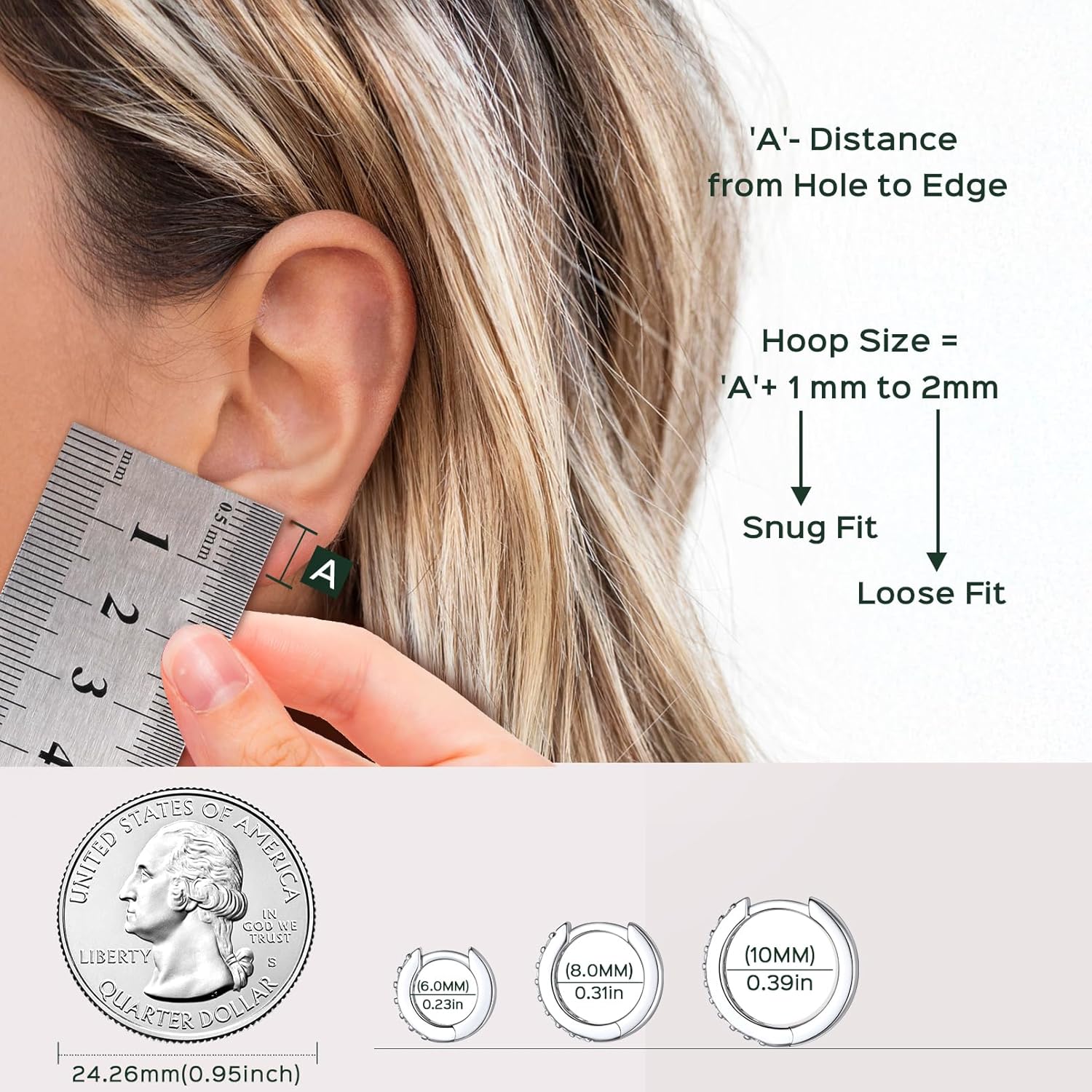 Cubic Zirconia Huggie Hoop Earring，How to measure earrings size at home