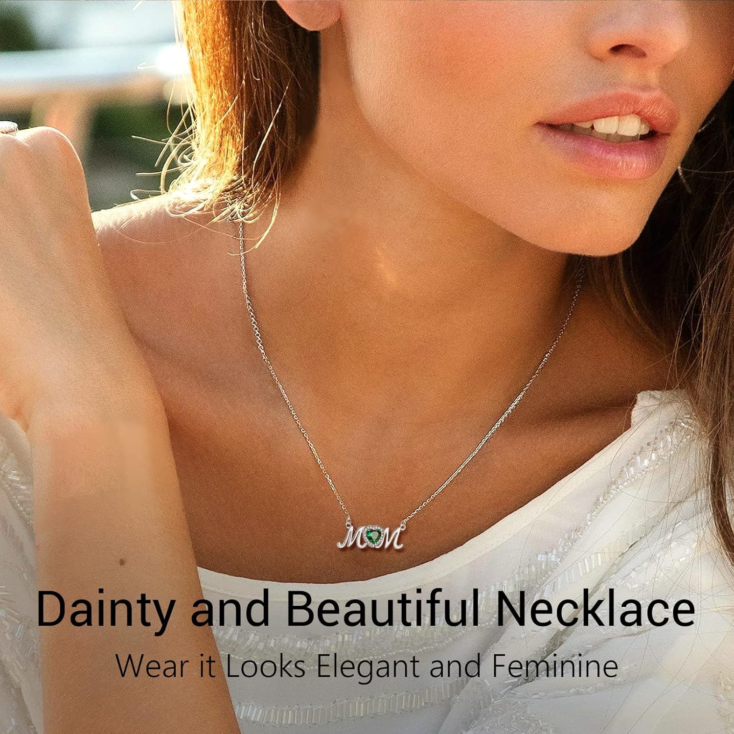 Mothers Day Birthstone Necklace for Women