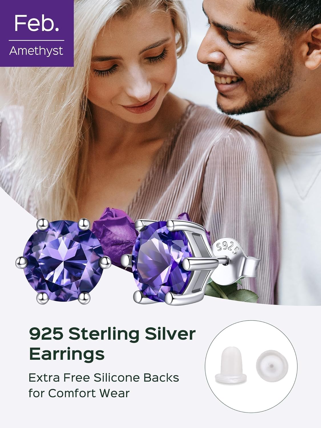 8.5mm Sparkling Round Cut Birthstone Halo Stud Earrings