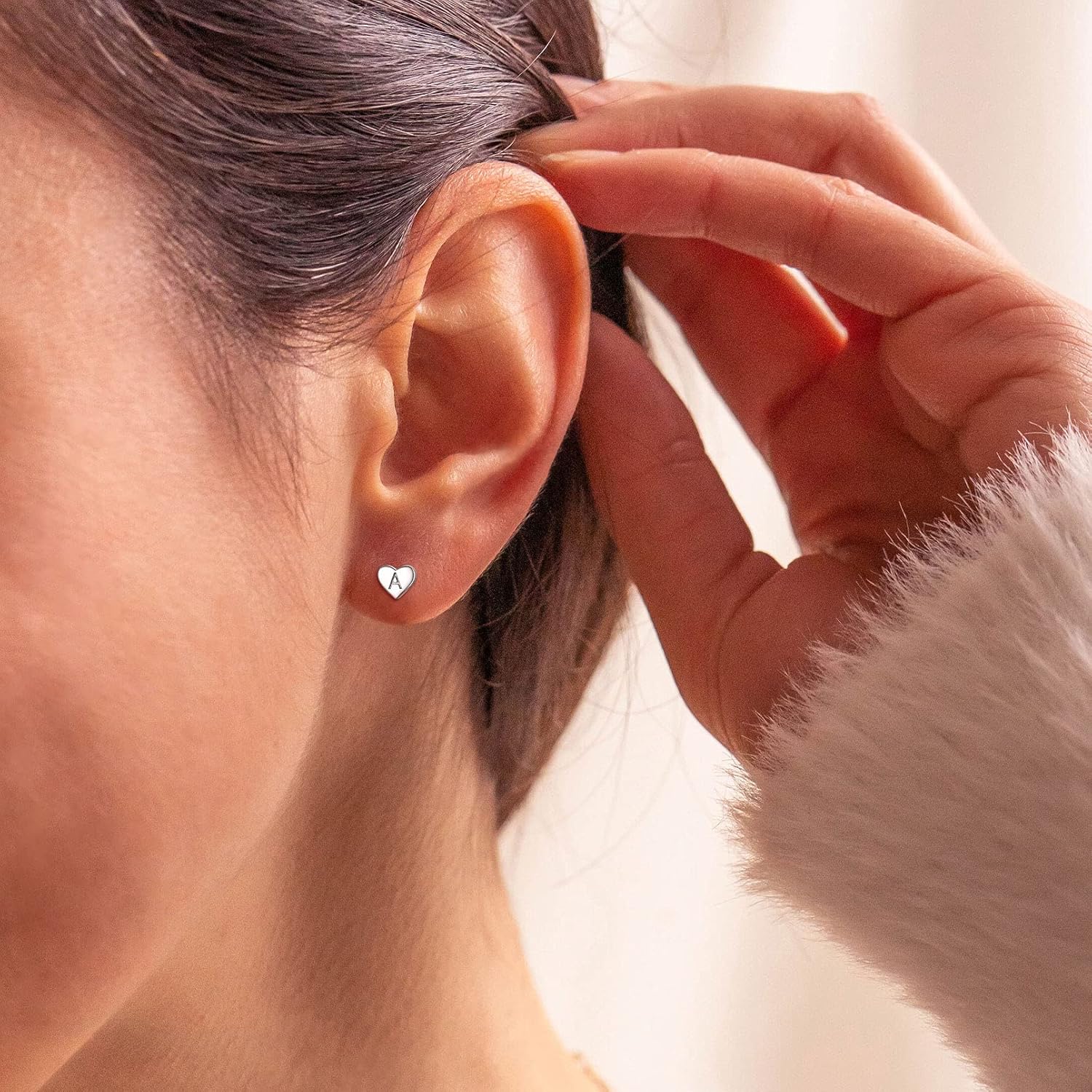 Heart Initial Stud Earrings for Women, sterling silver jewlery, sterling silver earrings, heart earrings