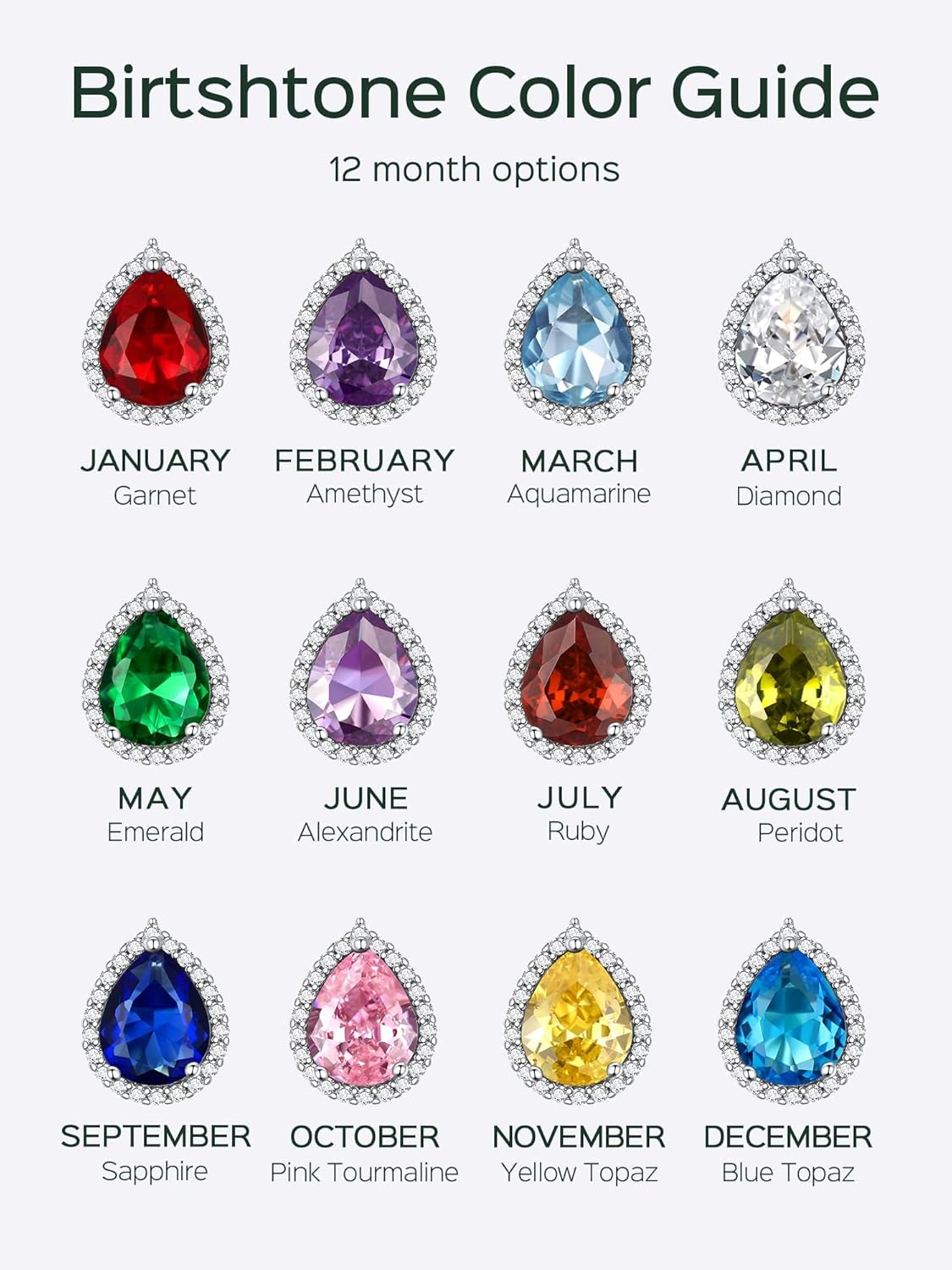 Pear Cut Teardrop Birthstone Diamond Necklace in Different Month Colors