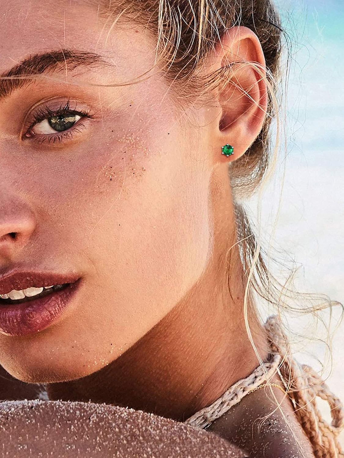 12 Months Sparkling Round Birthstone Halo Stud Earrings, may birthstone, Emerald Earrings, Taurus Birthstone, Gemini Birthstone, sterling silver earrings, gift idea