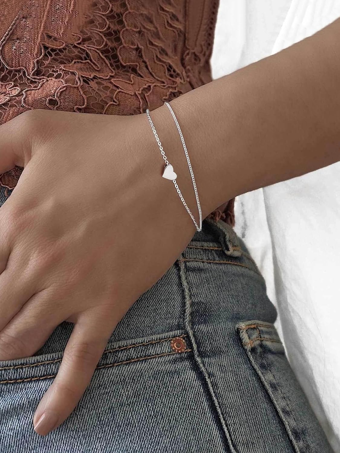 Classic Silver Heart Link Chain Bracelet  for Women, sterling silver jewlery, gift idea, sterling silver bracelets