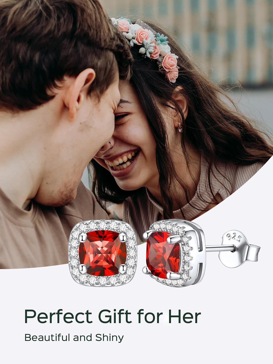 Square Sparkle Halo Birthstone Gemstone & Cubic Zirconia Stud Earrings 