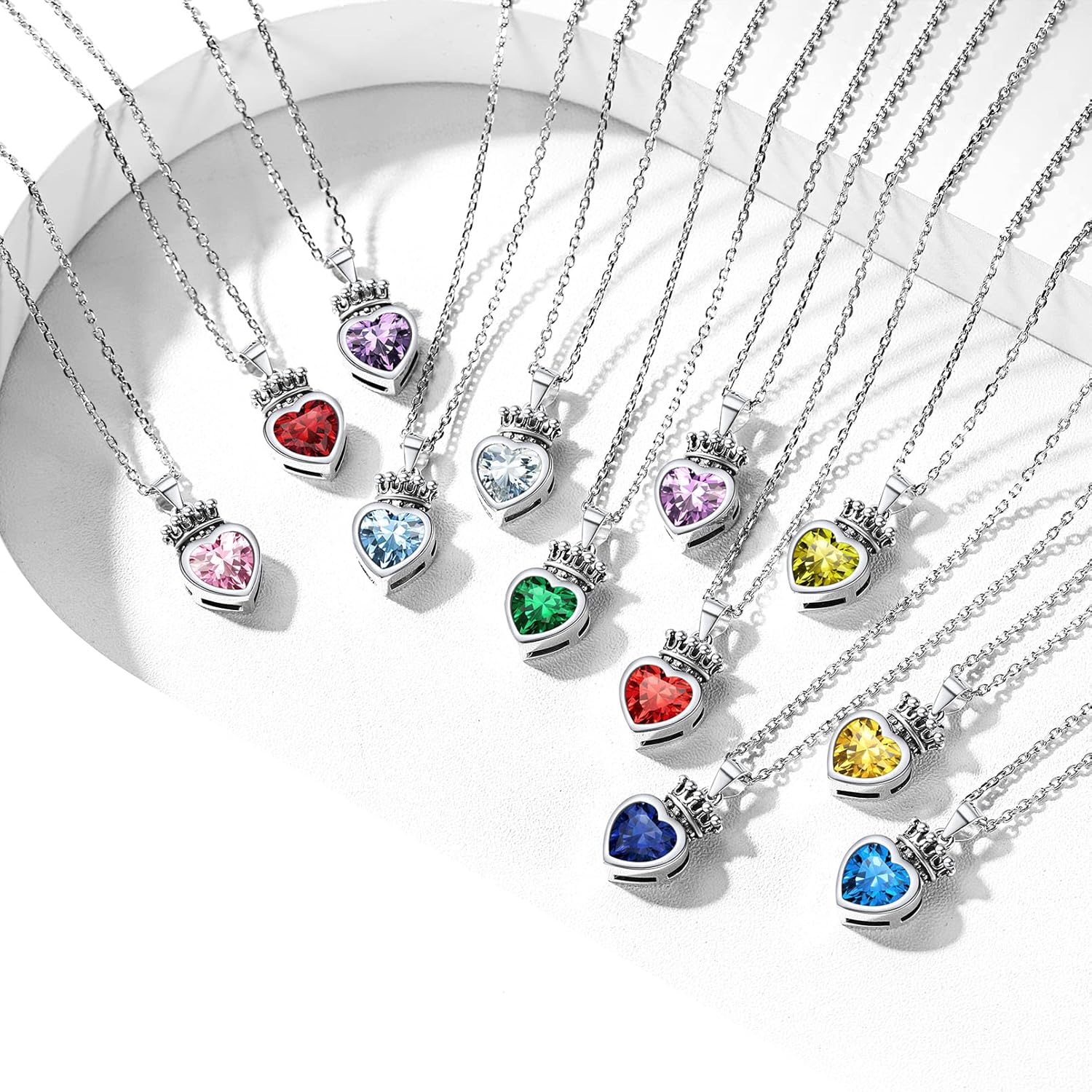 Crown & Heart Necklace in Different Month Colors