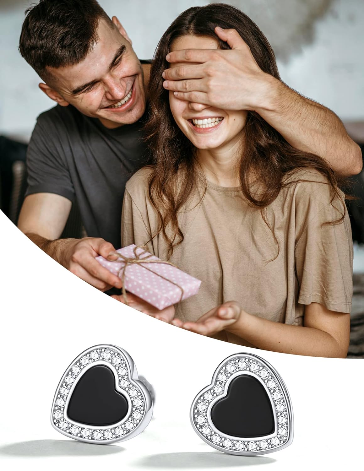 Cubic Zirconia Black Onyx Heart Stud Earrings for her