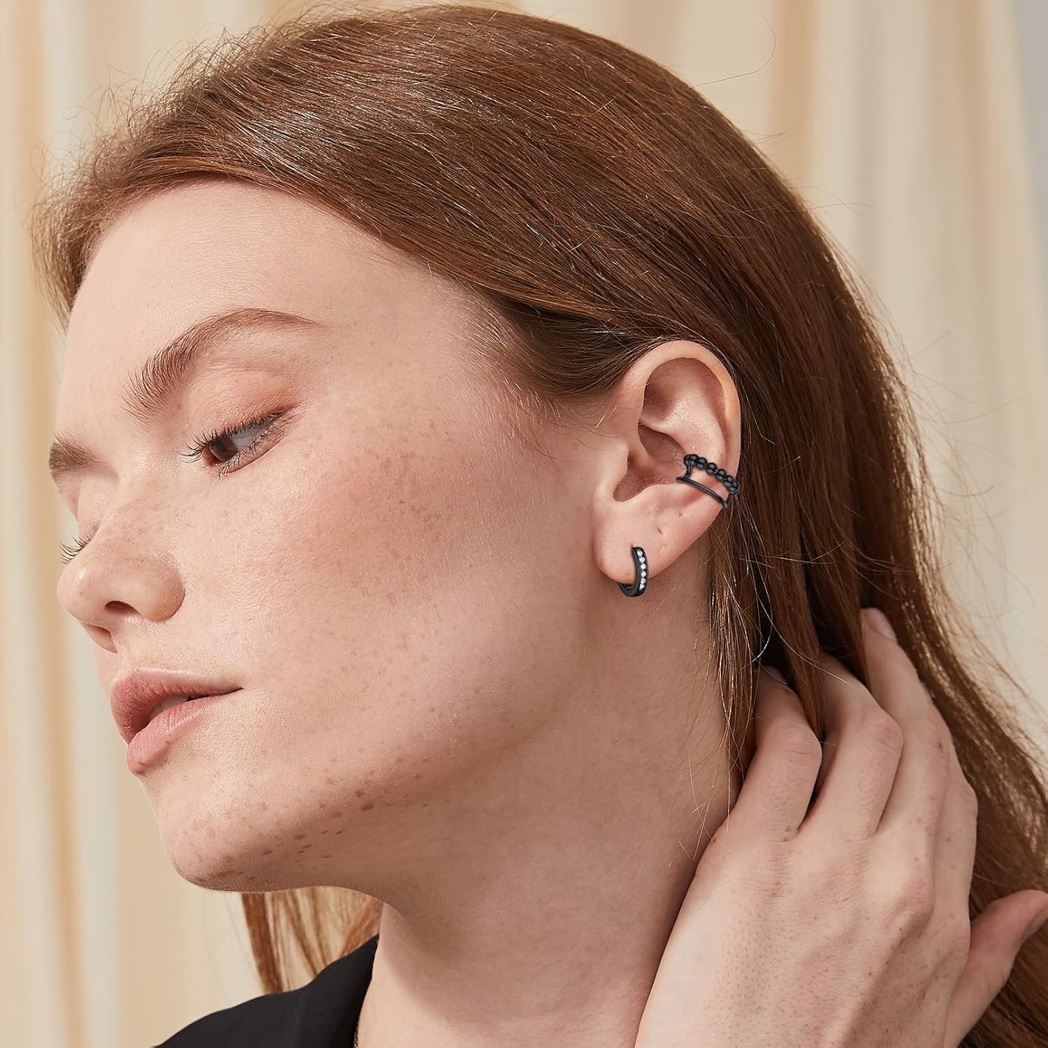 Beaded on Piercing Clip on Cartilage Cuff Earrings 