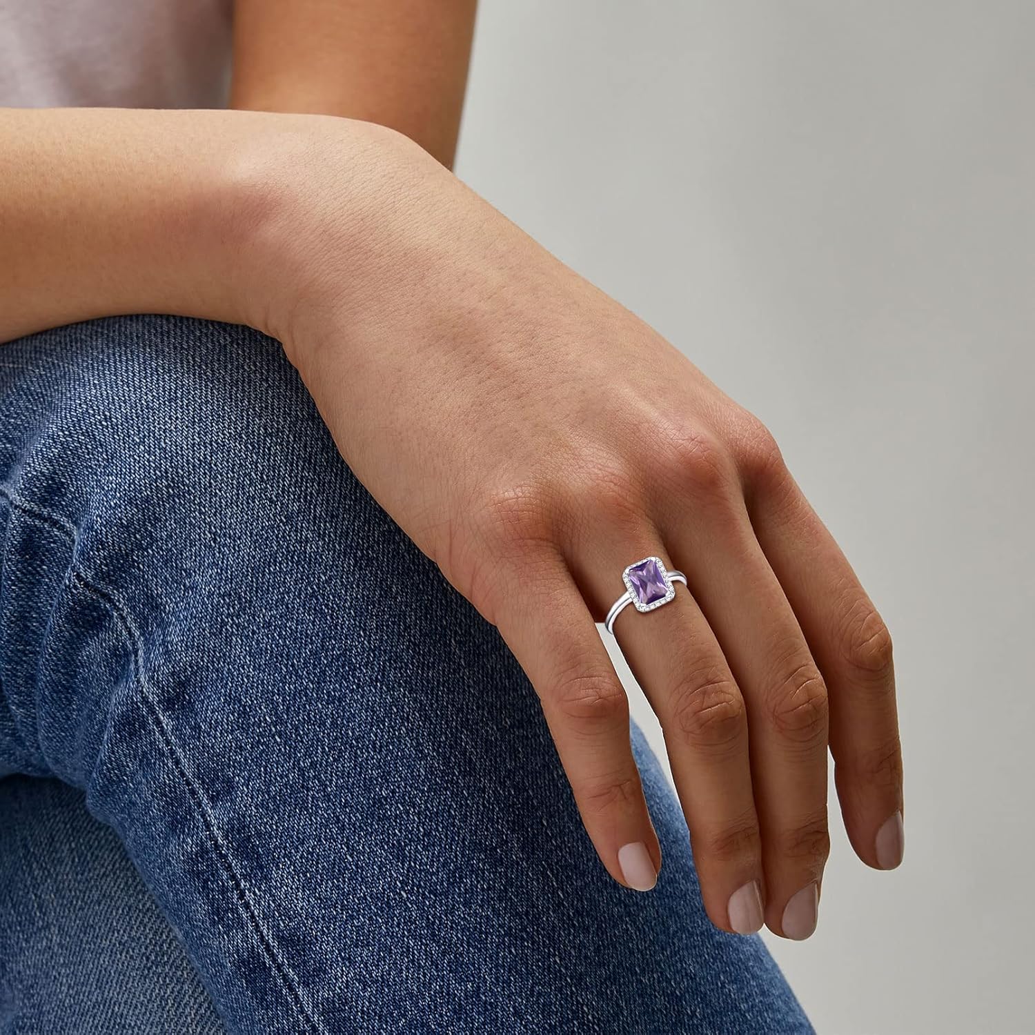 Square Emerald Cut Birthstone Promise Ring for Women