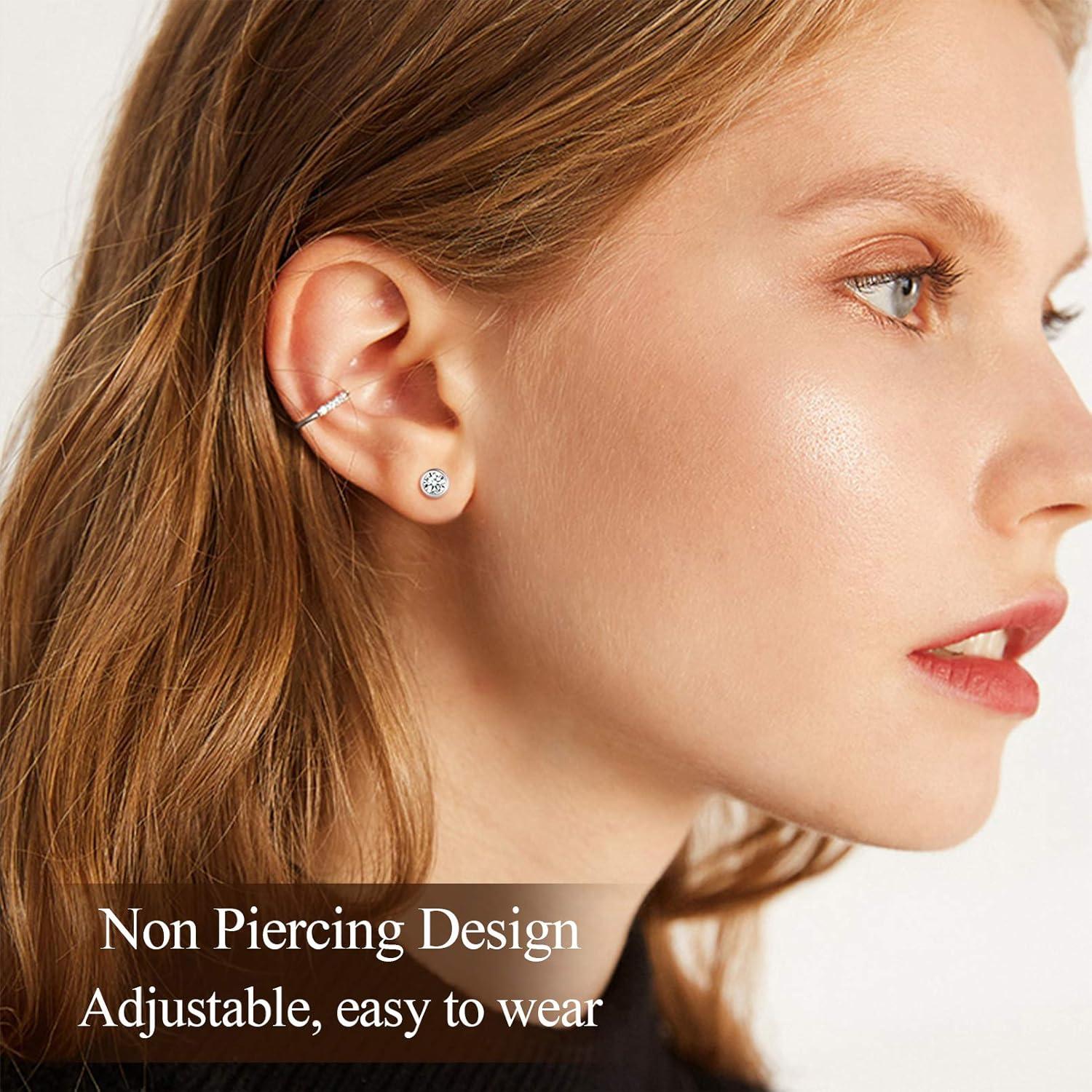 Cubic Zirconia Overlay Non Piercing Clip on Cartilage Cuff Earrings