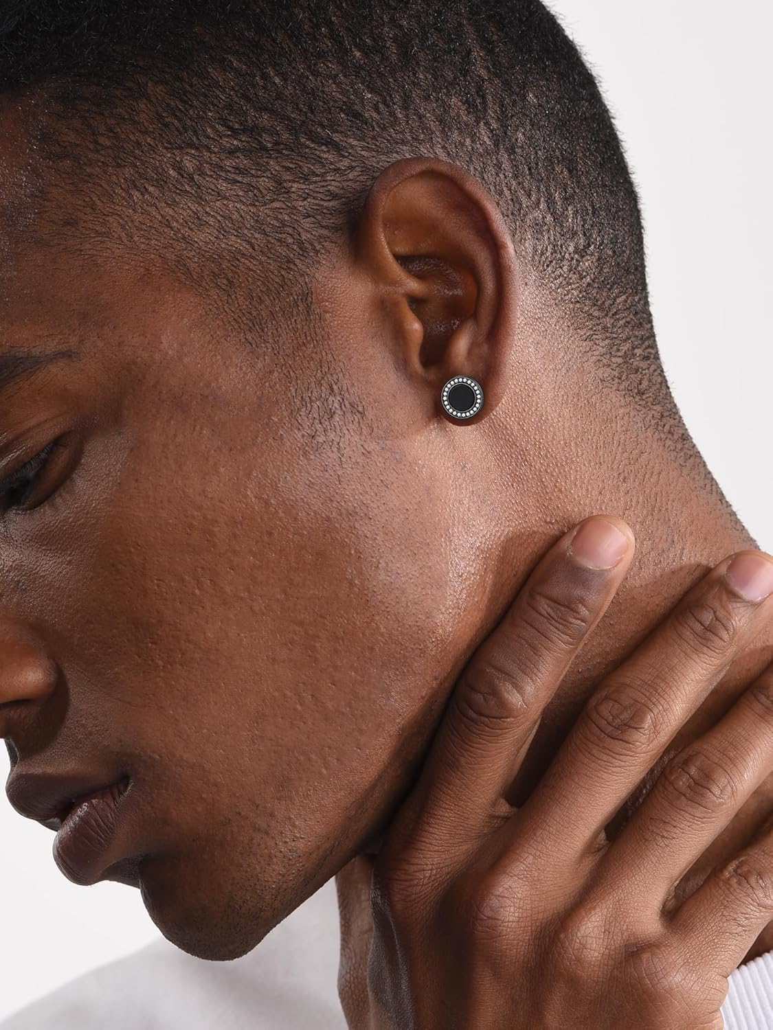 Black Onyx Round Cubic Zirconia Halo Stud Earrings