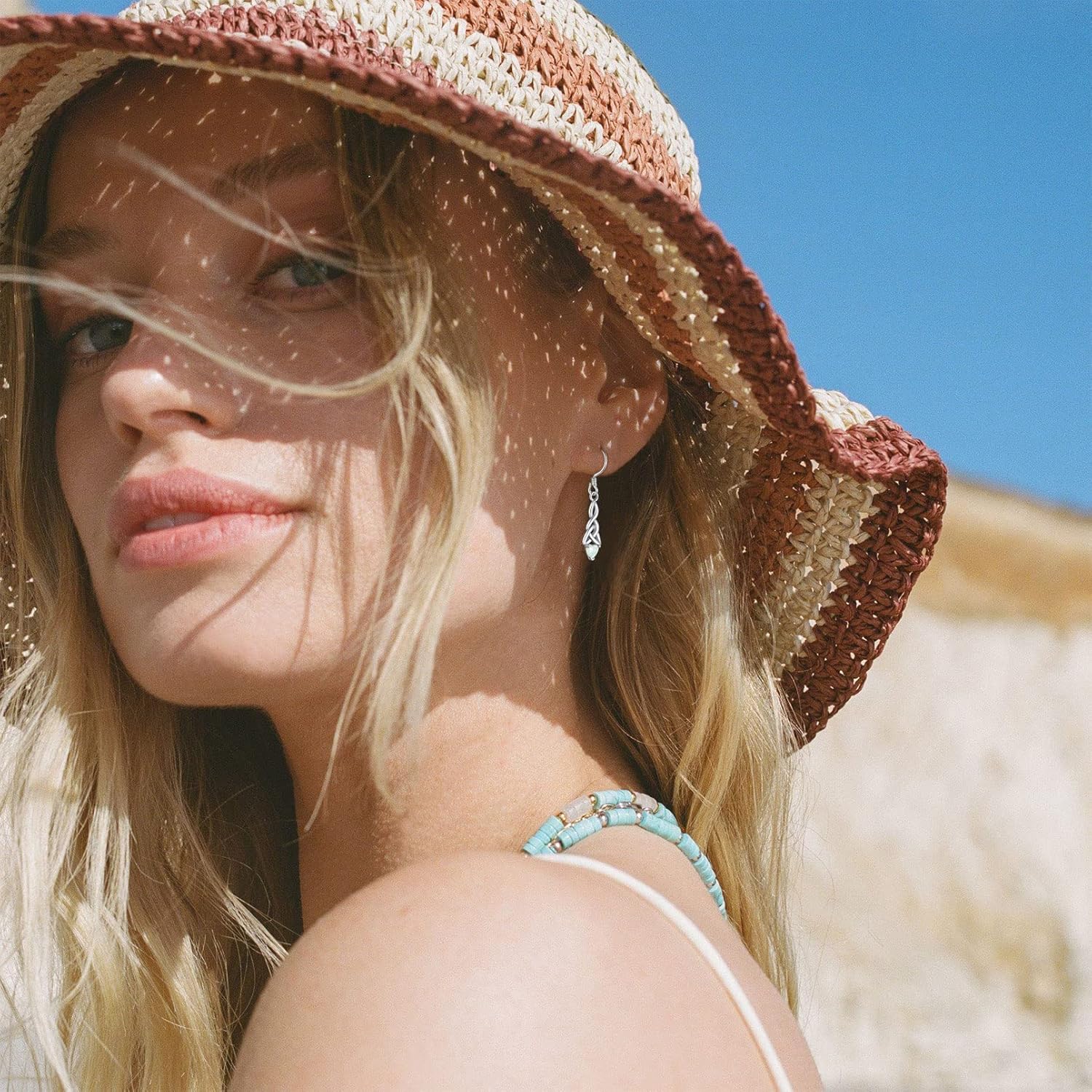 Heart Opal Irish Celtic Knot Drop Dangle Earrings